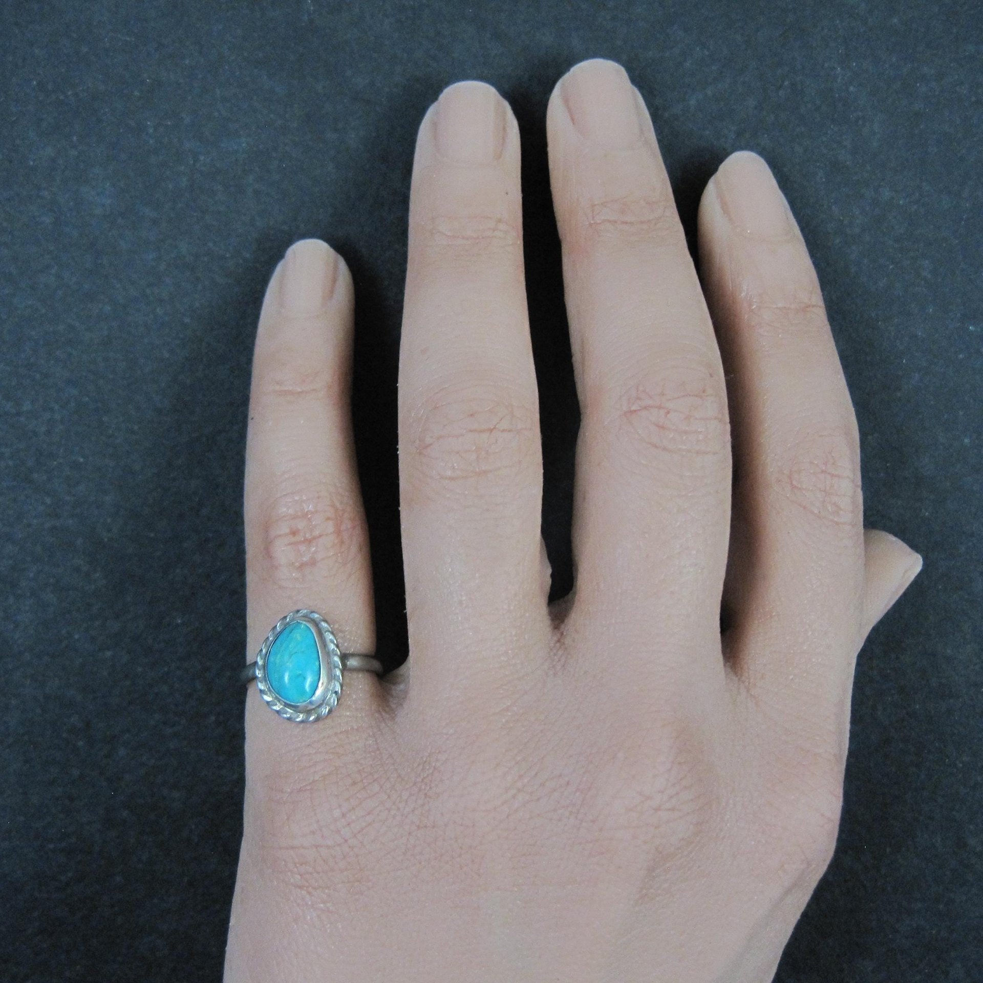 Vintage Turquoise Pinky Ring Size 4.5 Sterling Silver Navajo S. Swan