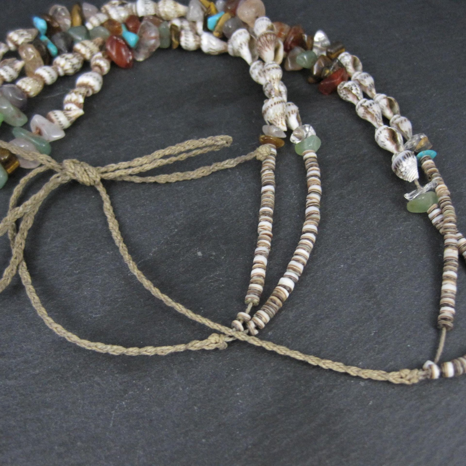 Southwestern Bohemian Shell and Gemstone Heishi Bead Necklace 32"