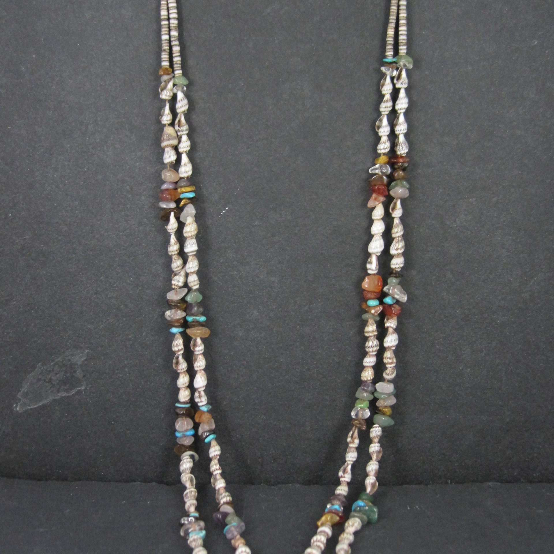Southwestern Bohemian Shell and Gemstone Heishi Bead Necklace 32"