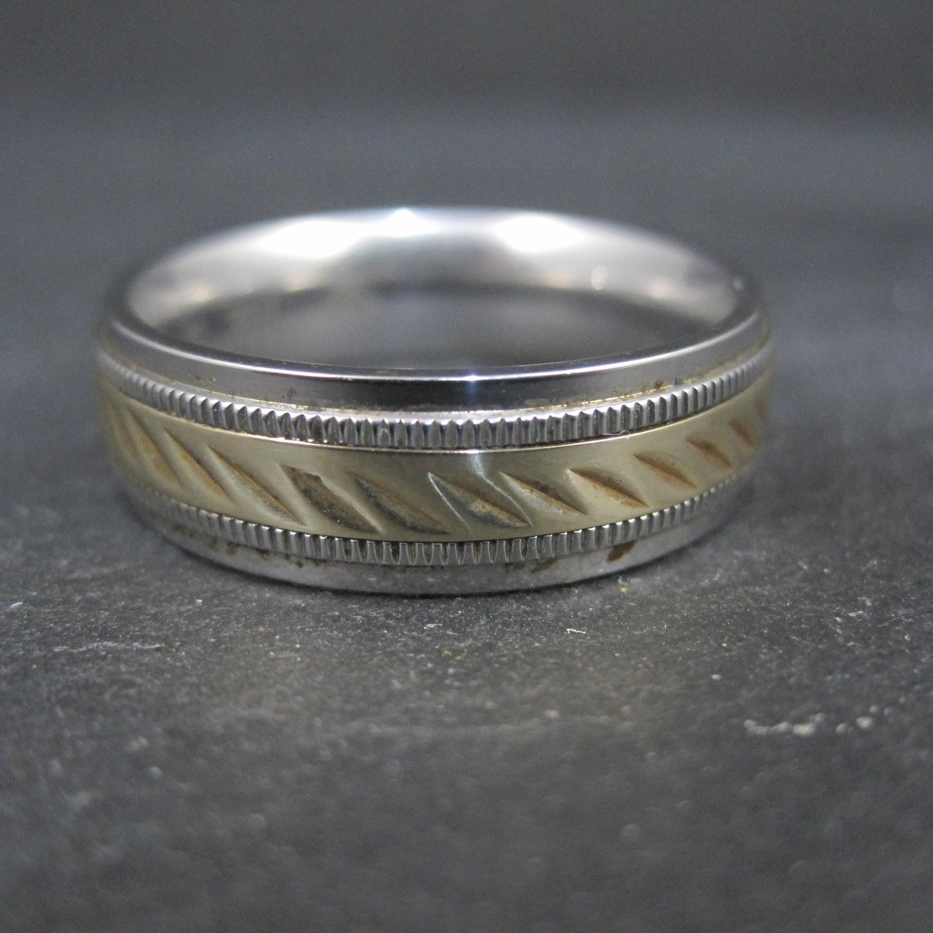 Mens Two Tone Stainless Steel and 10K Yellow Gold Band Ring Size 12
