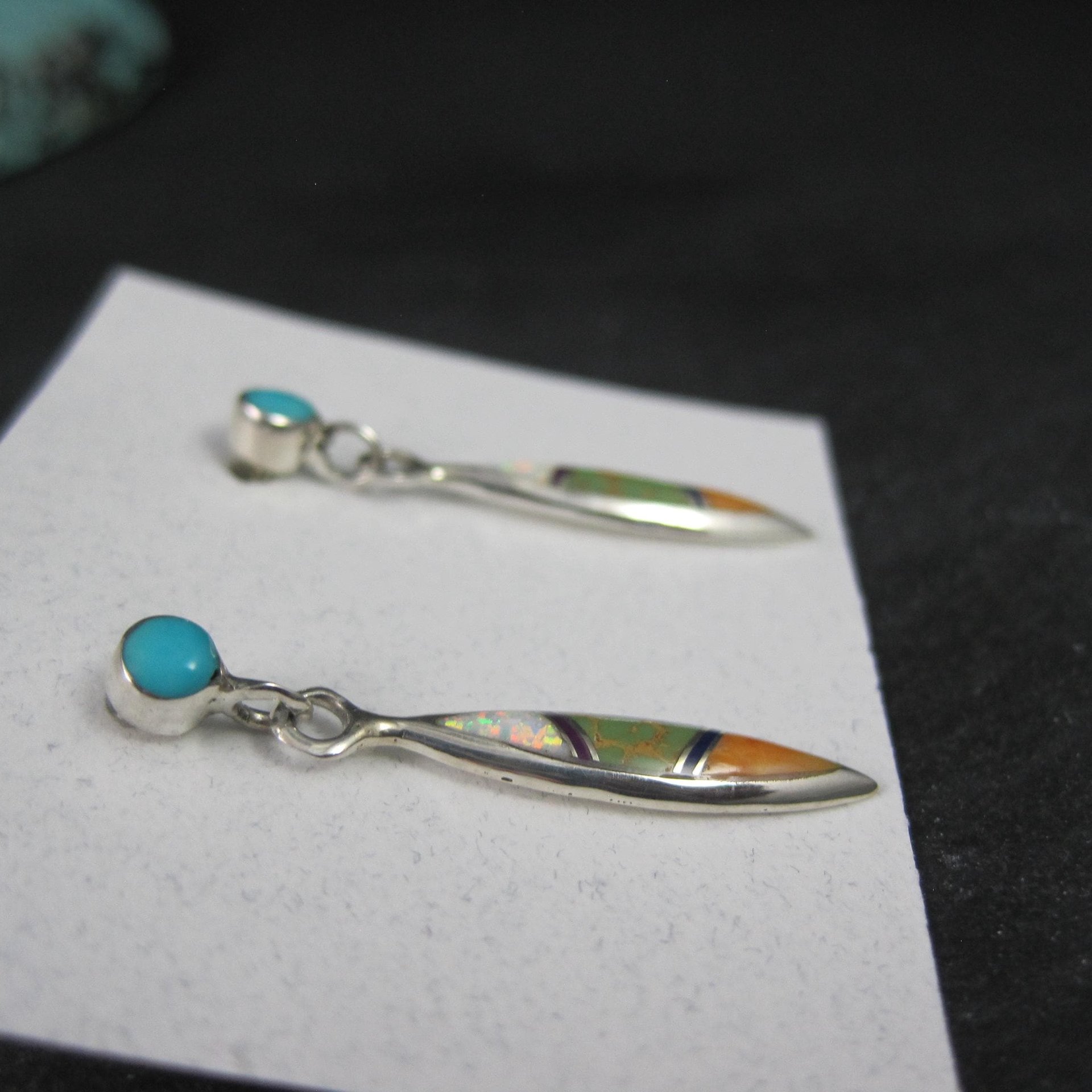 Dainty Southwestern Sterling Inlay Earrings Estate Silver