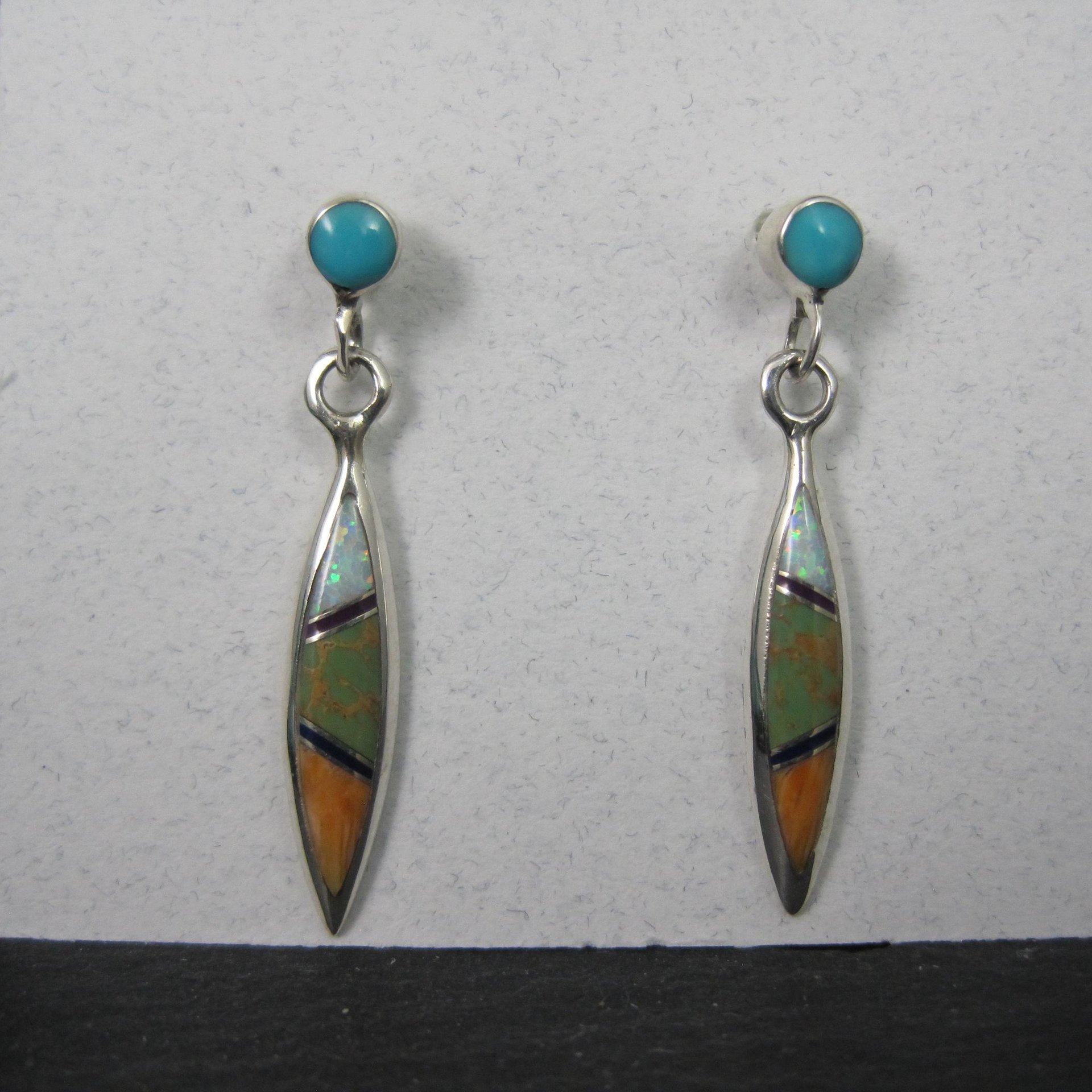 Dainty Southwestern Sterling Inlay Earrings Estate Silver