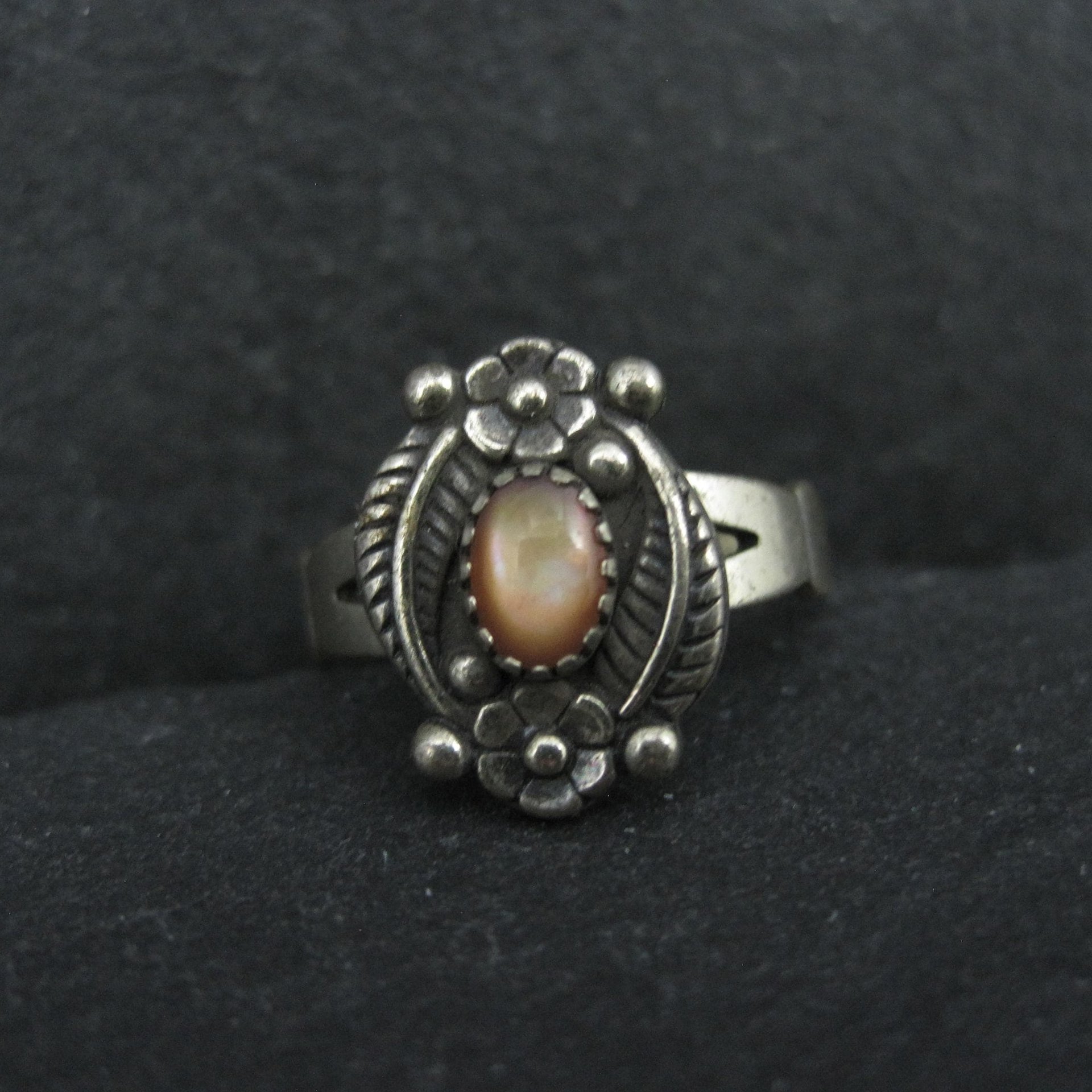 Southwestern Sterling Orange Moon Glow Ring Size 5.5 New Old Stock