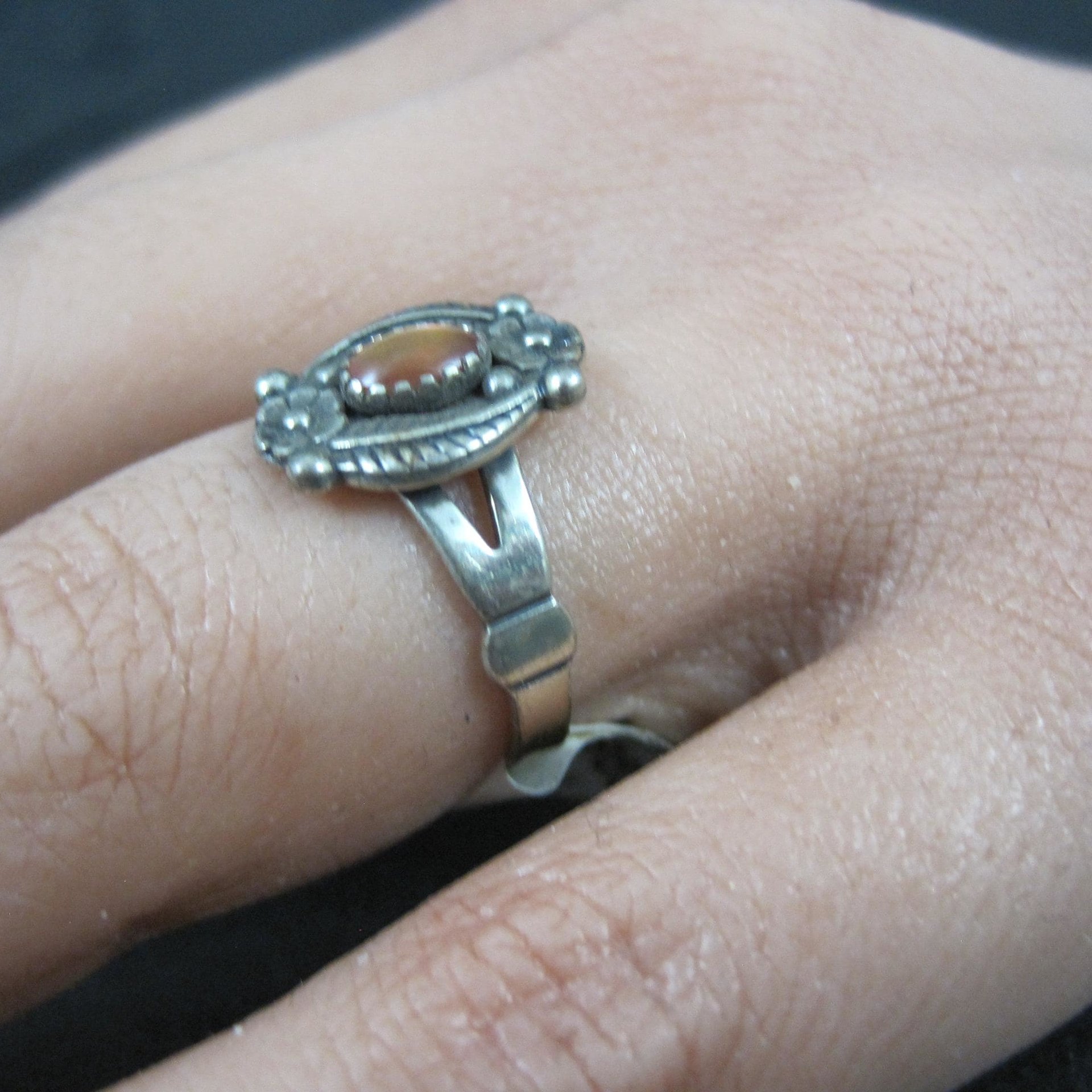 Southwestern Sterling Orange Moon Glow Ring Size 5.5 New Old Stock