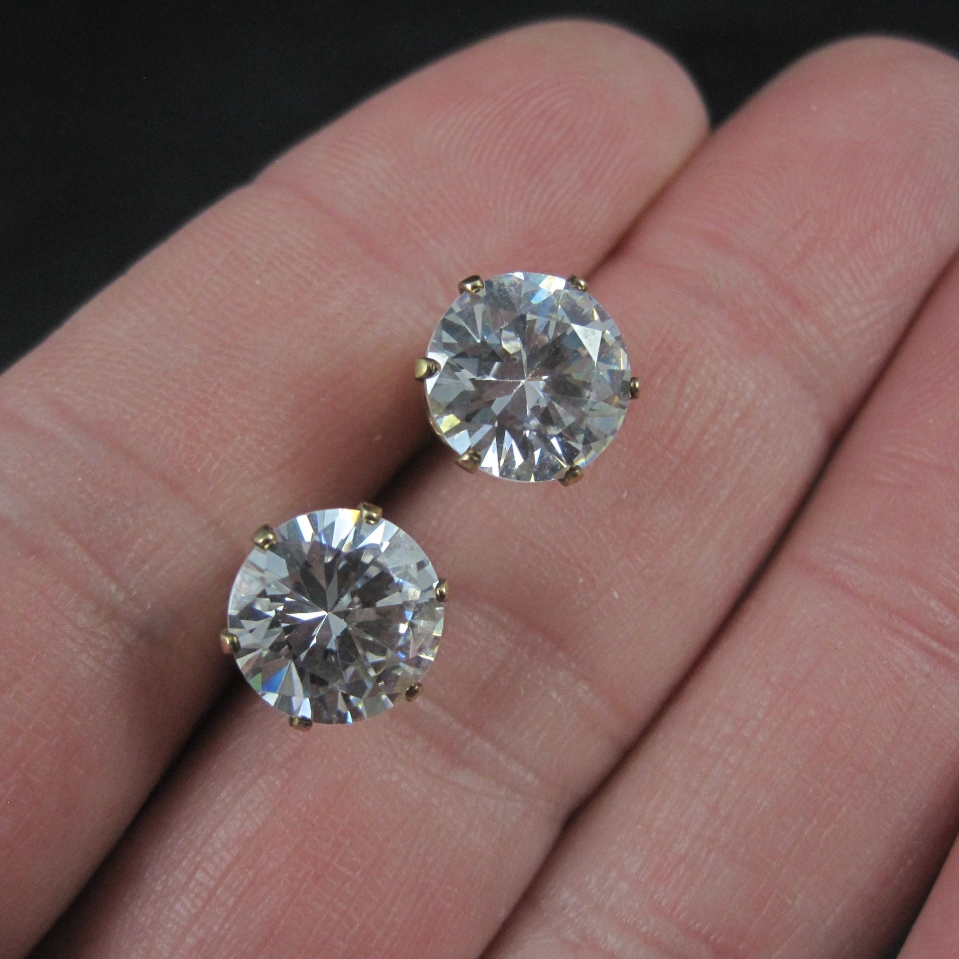 Vintage 9mm Cz Stud Earrings 14K Gold Filled New Old Stock