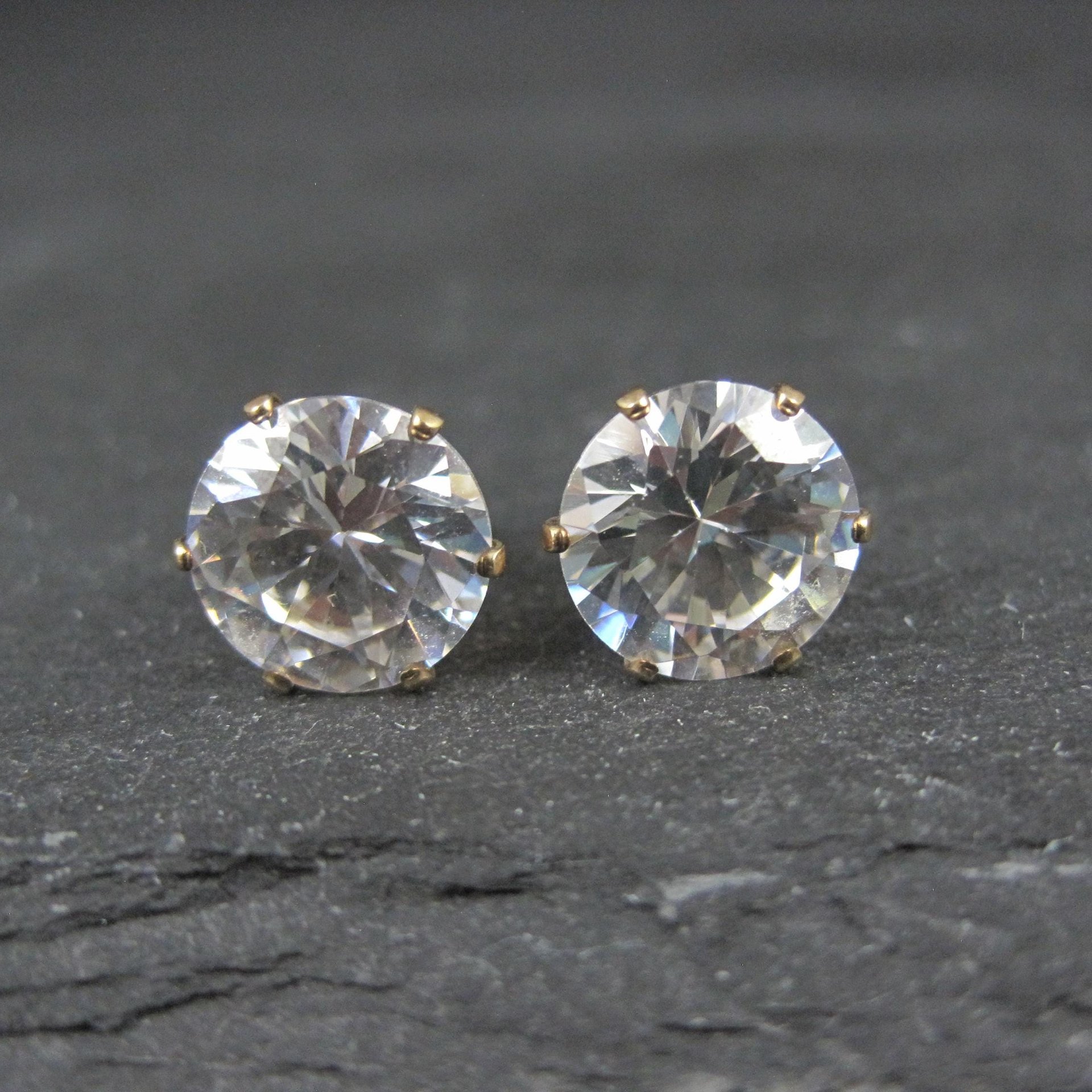 Vintage 9mm Cz Stud Earrings 14K Gold Filled New Old Stock