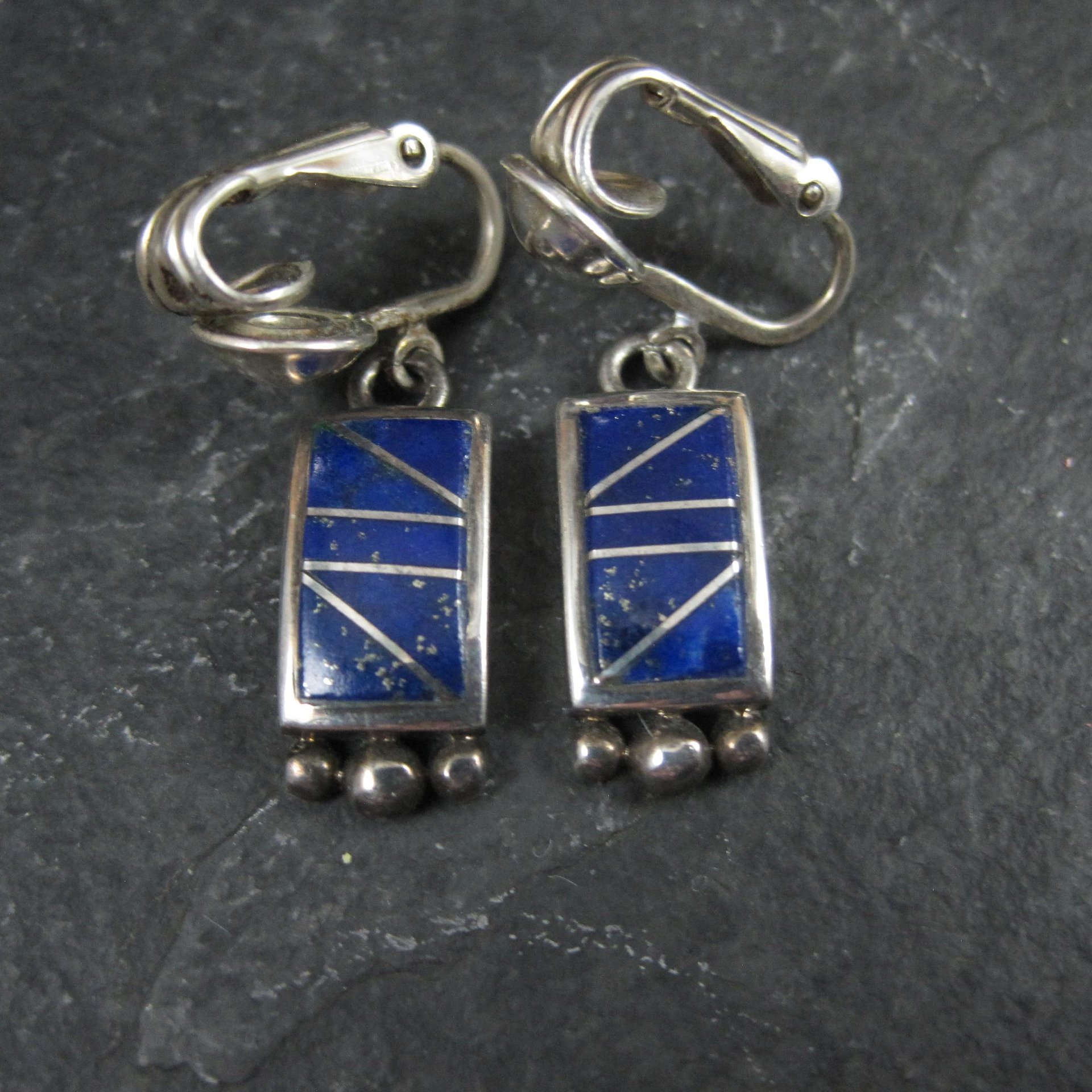 Southwestern Sterling Lapis Lazuli Inlay Earrings