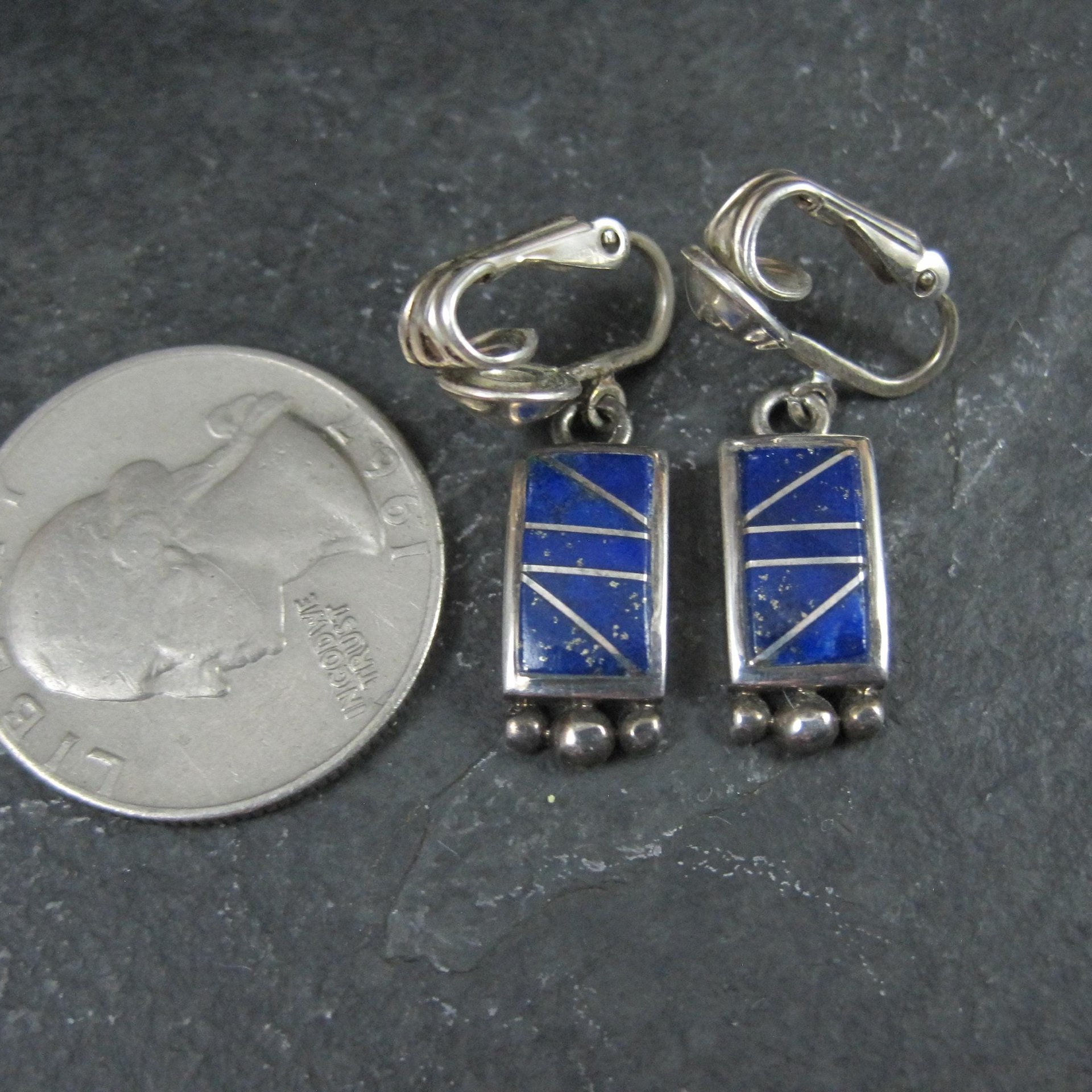 Southwestern Sterling Lapis Lazuli Inlay Earrings