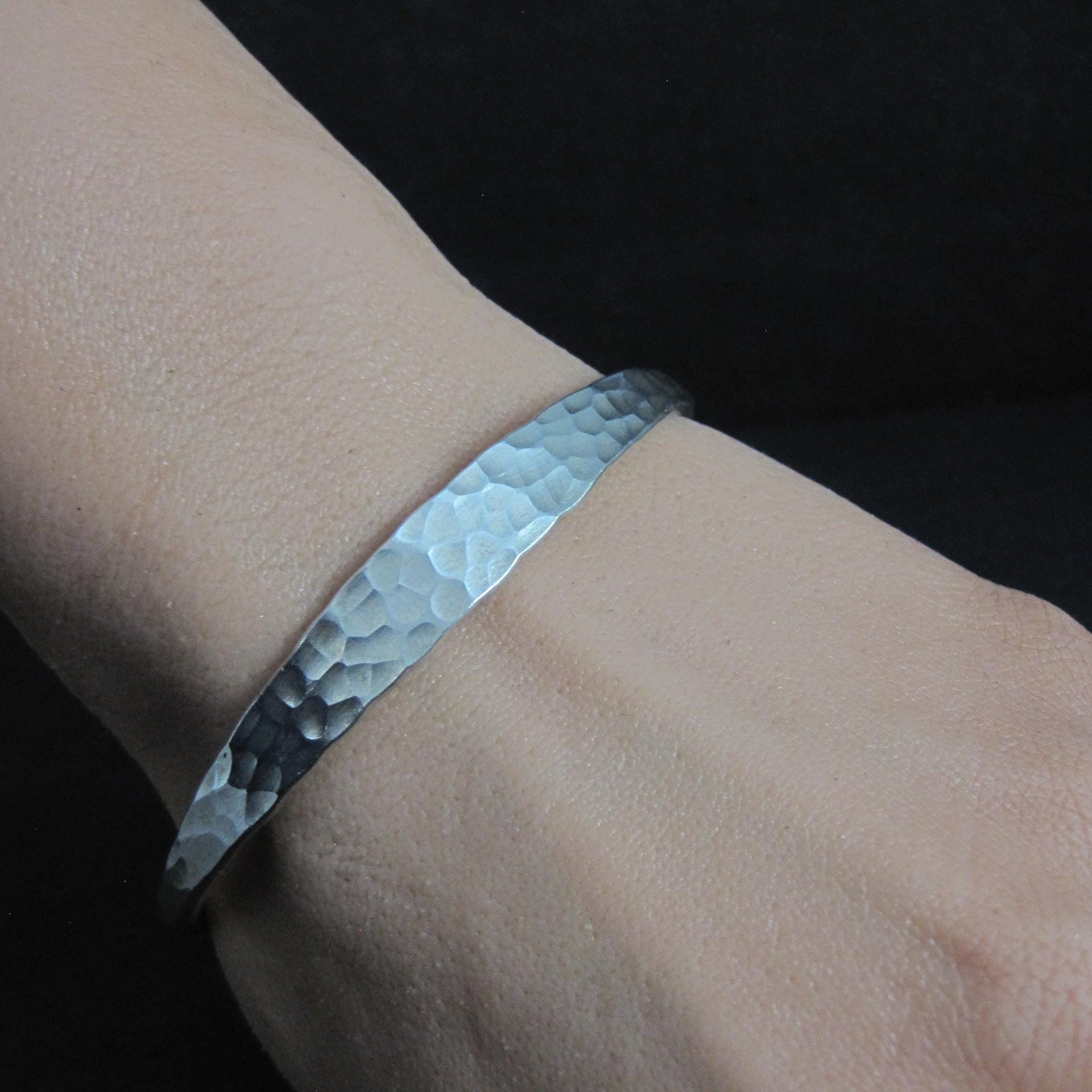 Vintage Hammered Sterling Silver Cuff Bracelet 6.75 Inches