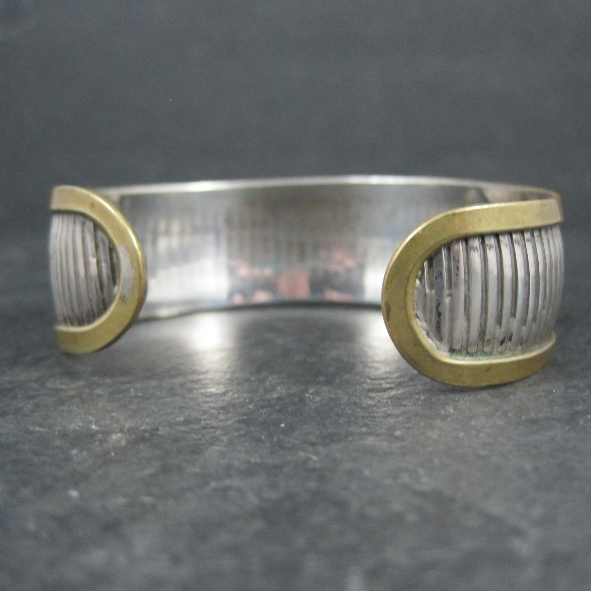 Vintage Sterling and Brass Cuff Bracelet 6 Inches Mexican Silver