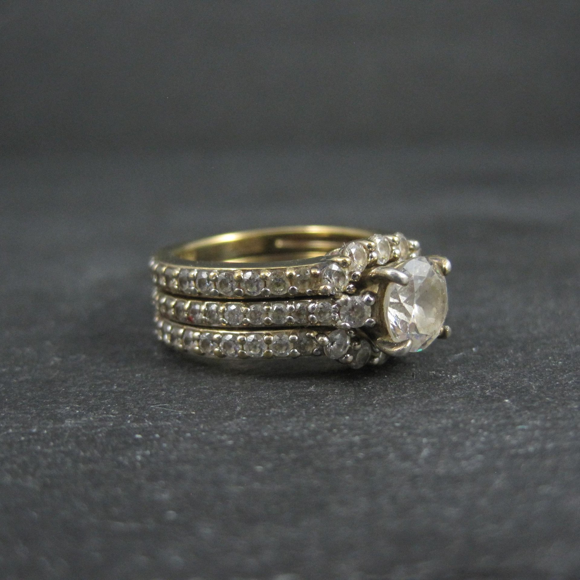 Vermeil Sterling Silver Cz Bridal Wedding Rings Set Size 7