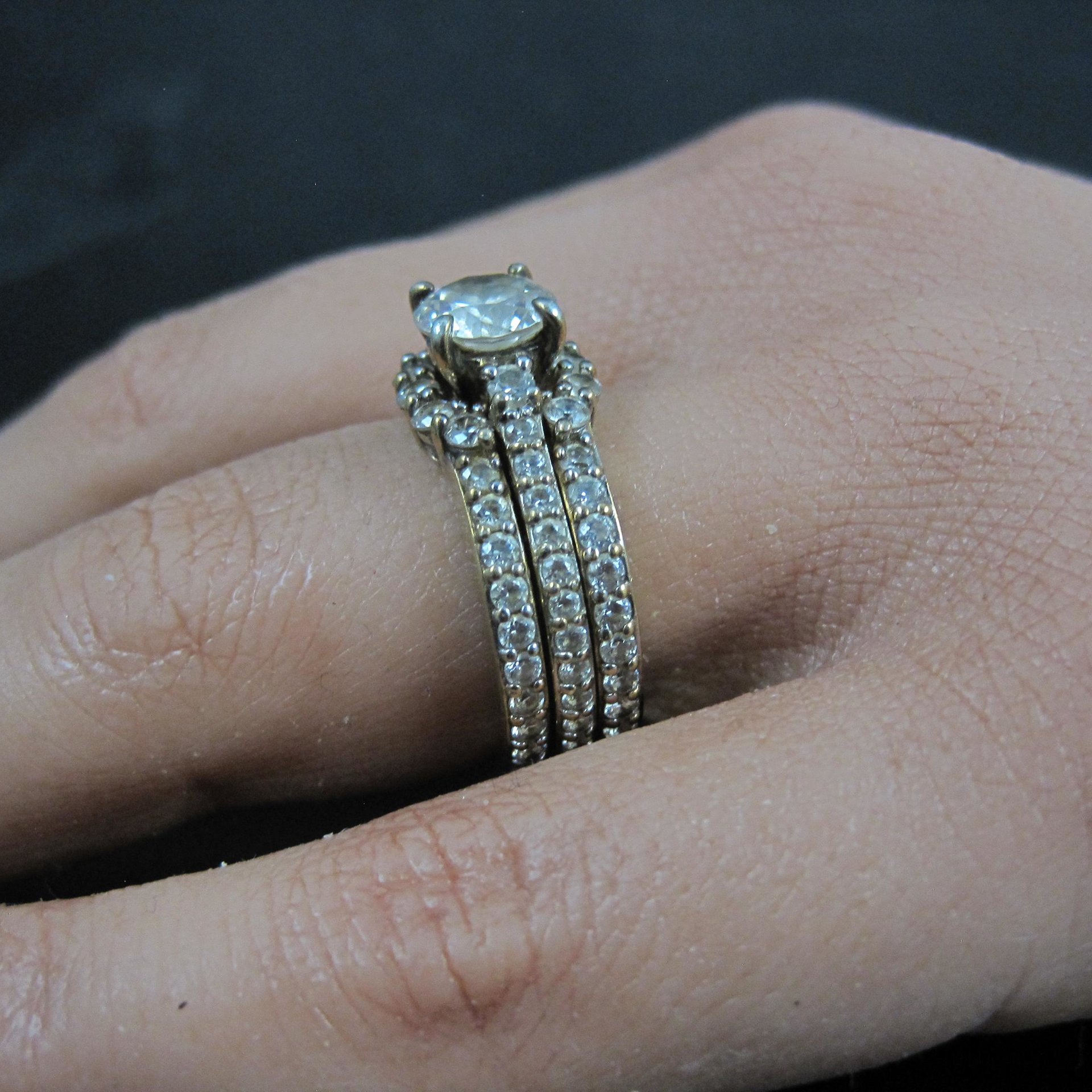 Vermeil Sterling Silver Cz Bridal Wedding Rings Set Size 7