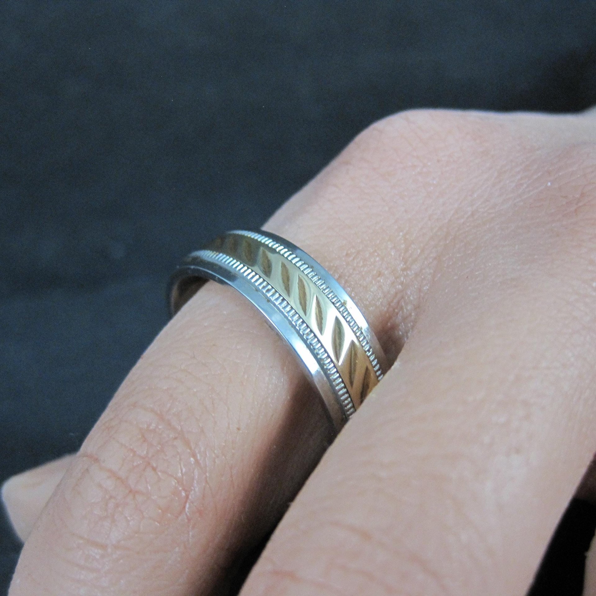 Mens Two Tone Stainless Steel and 10K Yellow Gold Band Ring Size 12