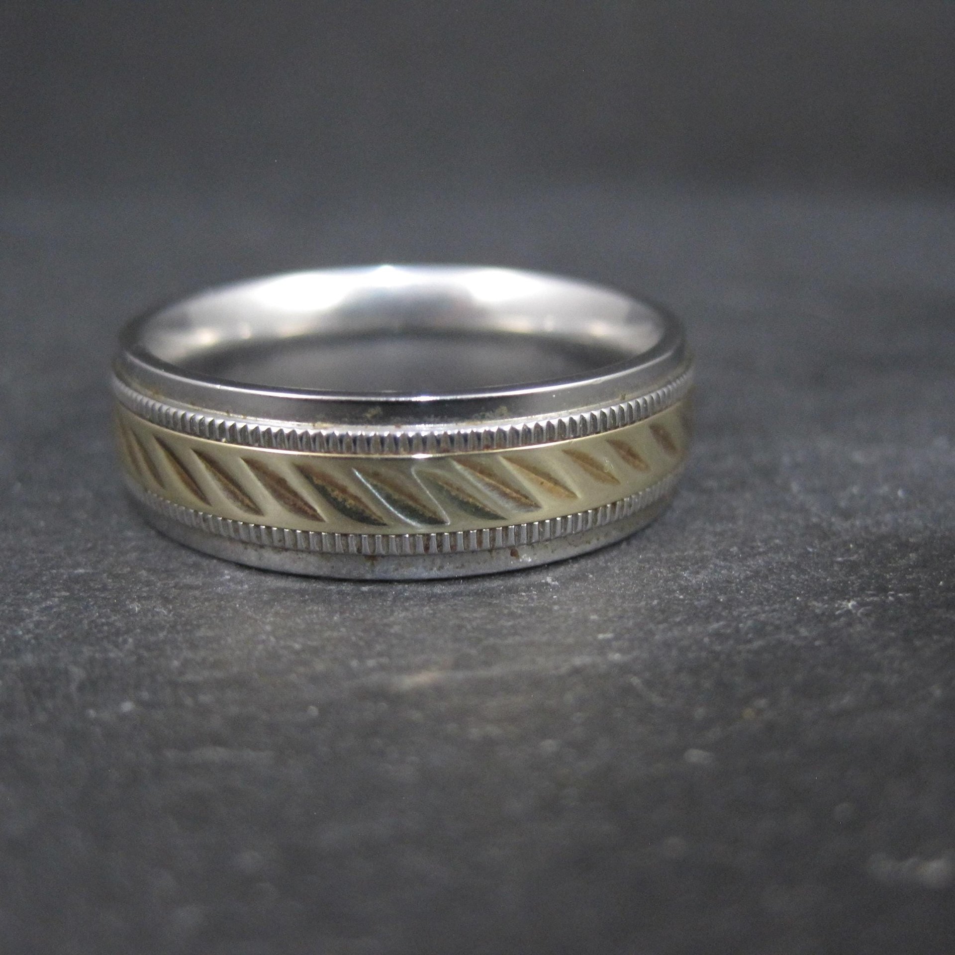 Mens Two Tone Stainless Steel and 10K Yellow Gold Band Ring Size 12