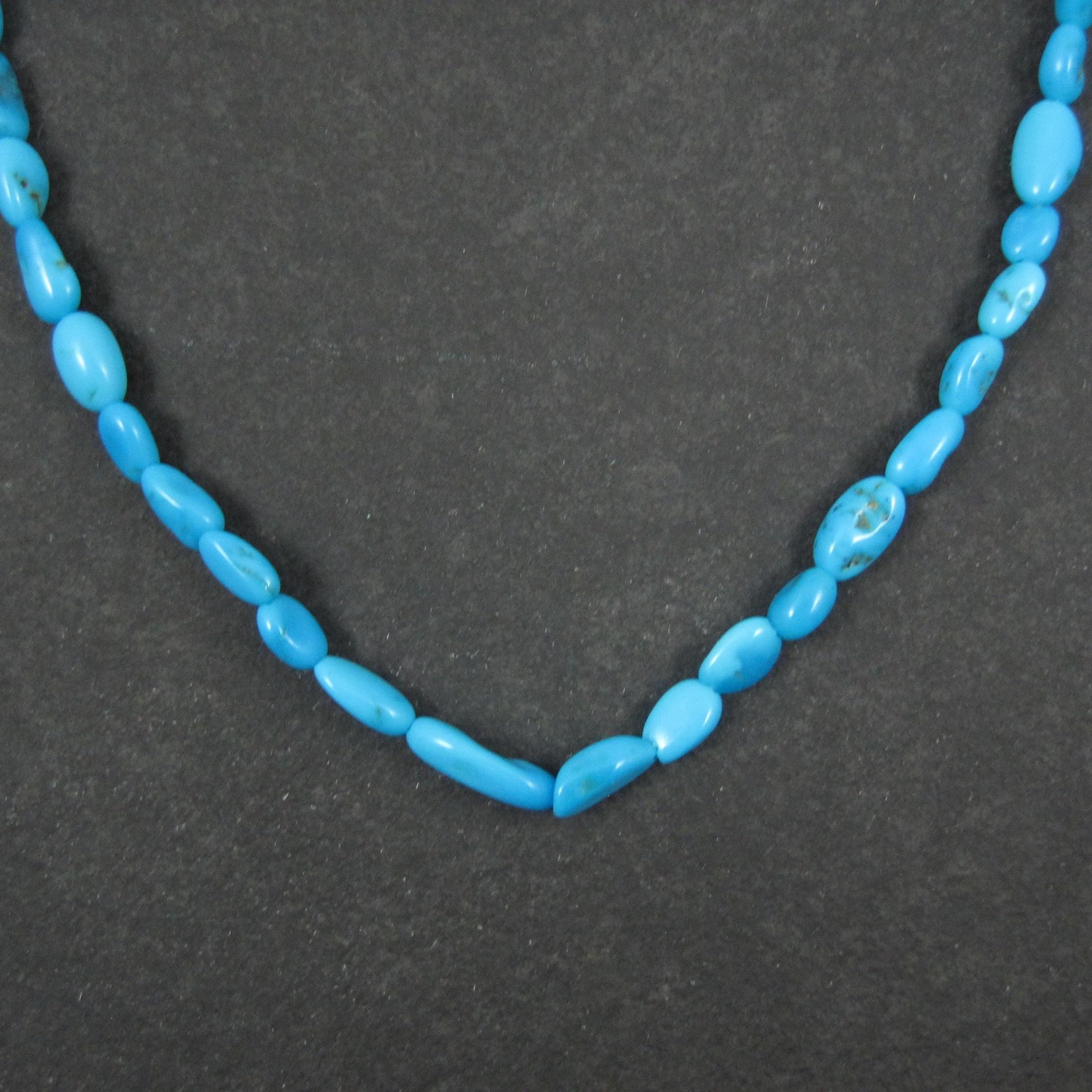 Simple Vintage Southwestern Turquoise Bead Necklace 18" Sterling Silver Native American Estate