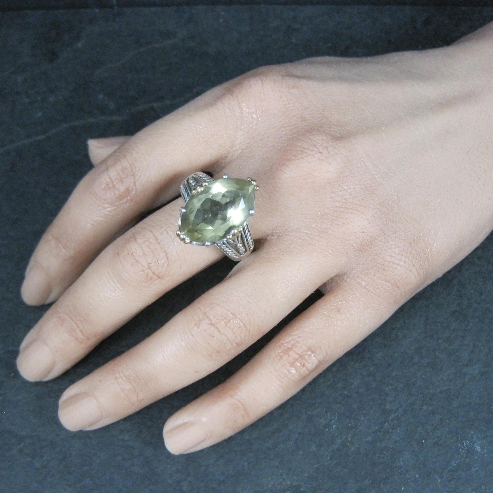 Large Sterling Silver and 14K Smoky Quartz Ring Size 9