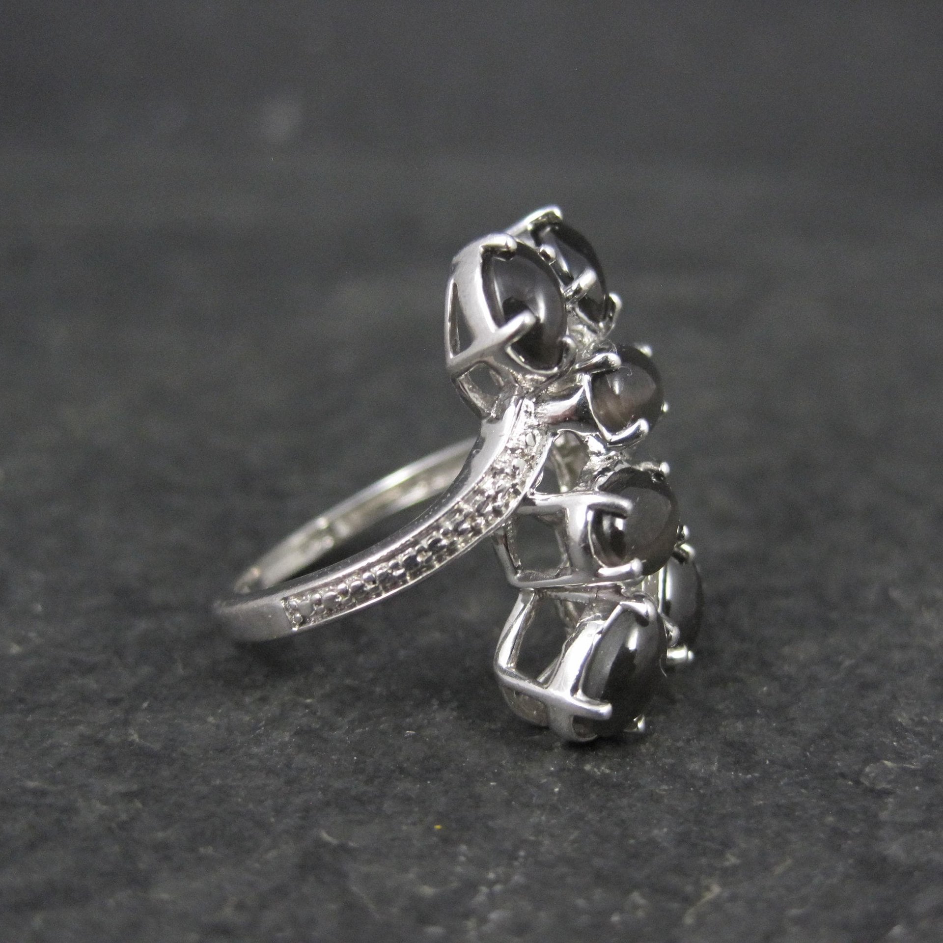 Black Cats Eye Sillimanite Ring Size 5 Sterling Silver Estate Jewelry