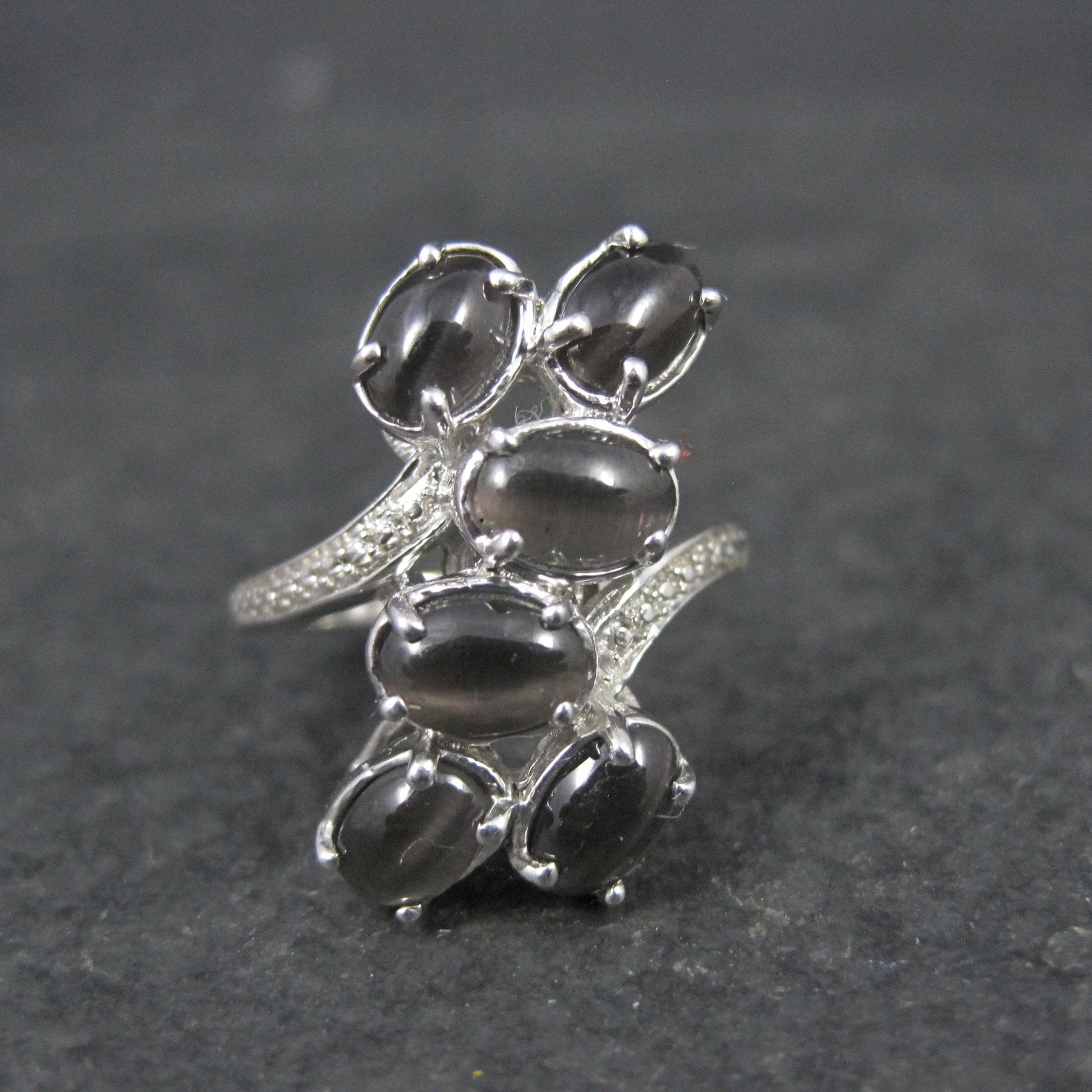 Black Cats Eye Sillimanite Ring Size 5 Sterling Silver Estate Jewelry
