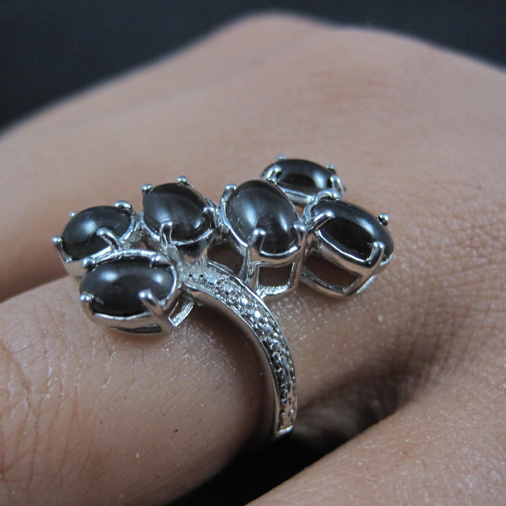 Black Cats Eye Sillimanite Ring Size 5 Sterling Silver Estate Jewelry