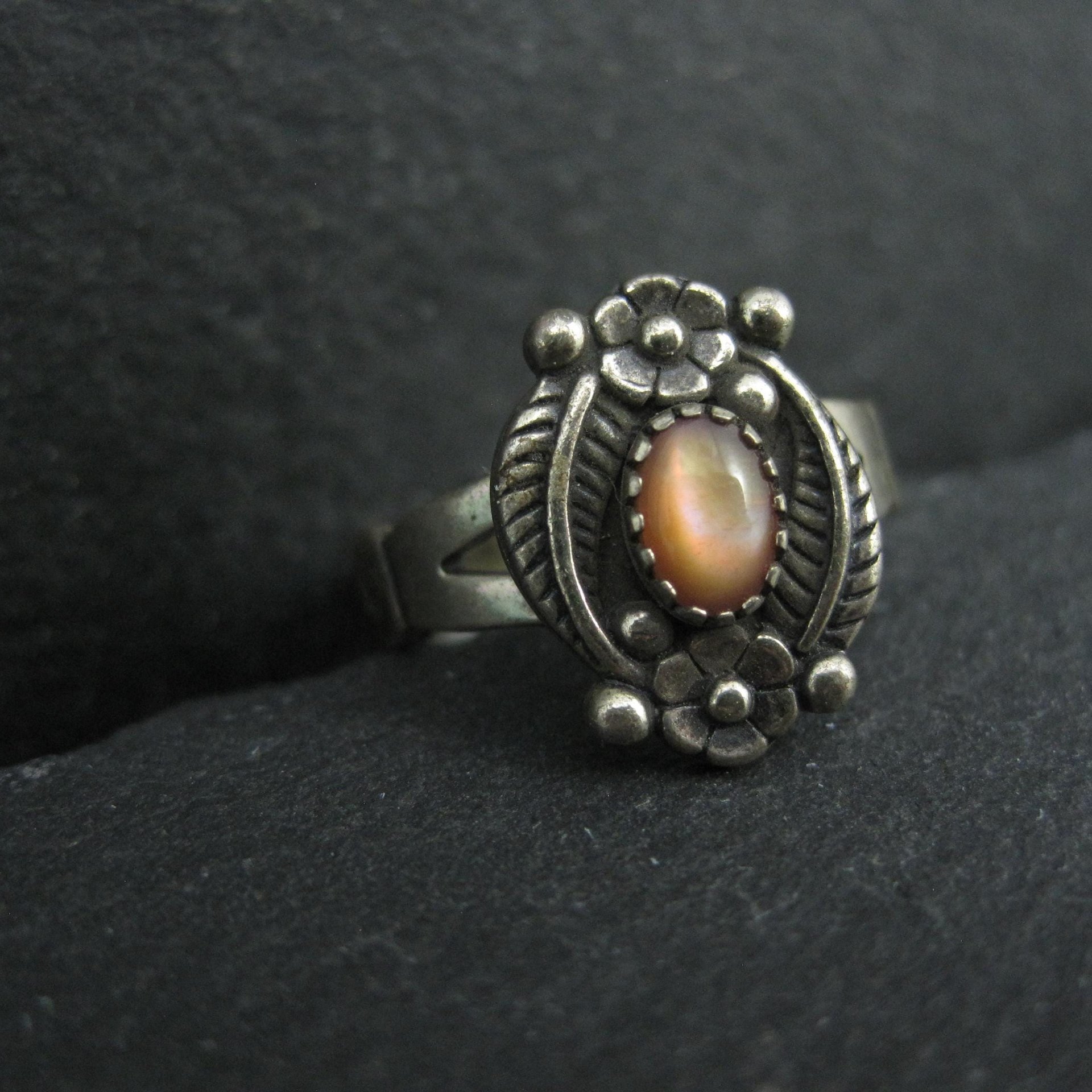 Southwestern Sterling Orange Moon Glow Ring Size 5.5 New Old Stock