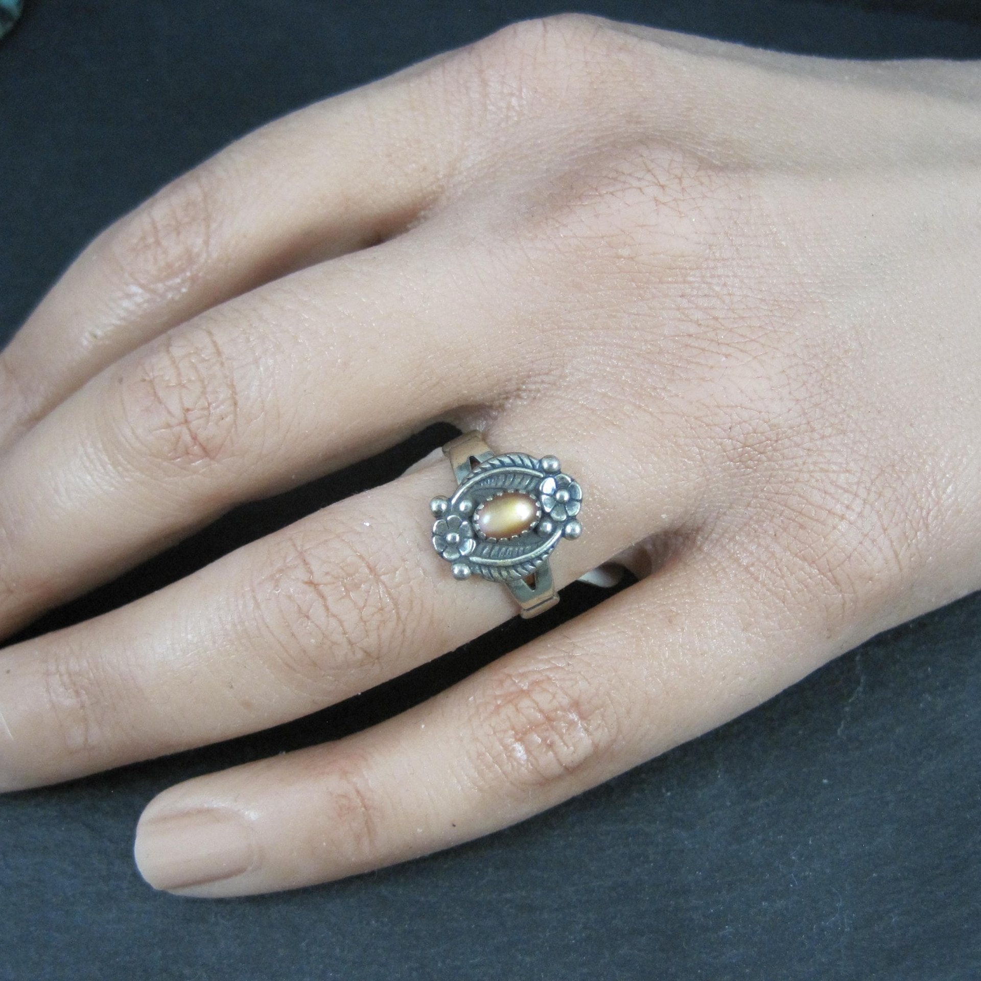 Southwestern Sterling Orange Moon Glow Ring Size 5.5 New Old Stock