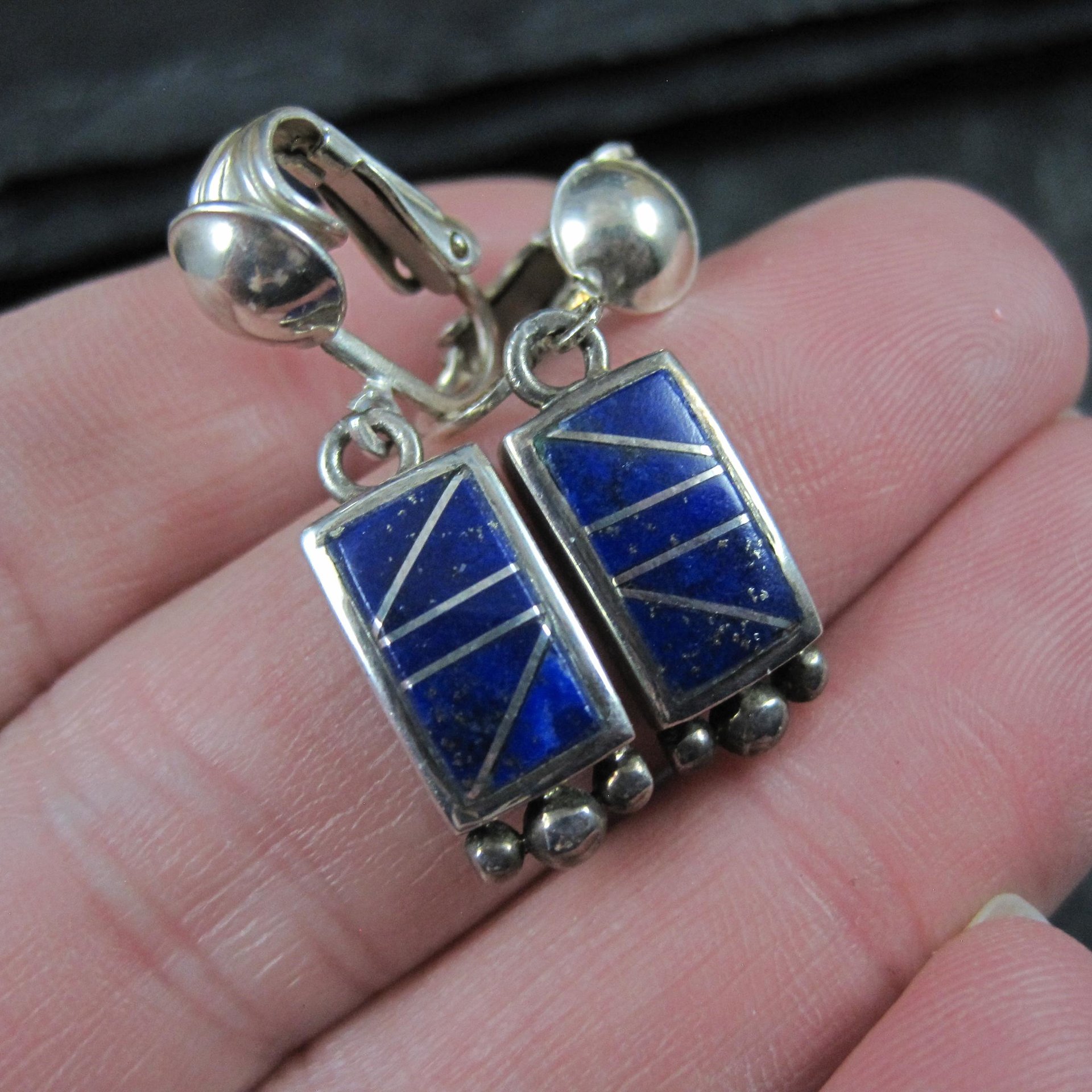 Southwestern Sterling Lapis Lazuli Inlay Earrings