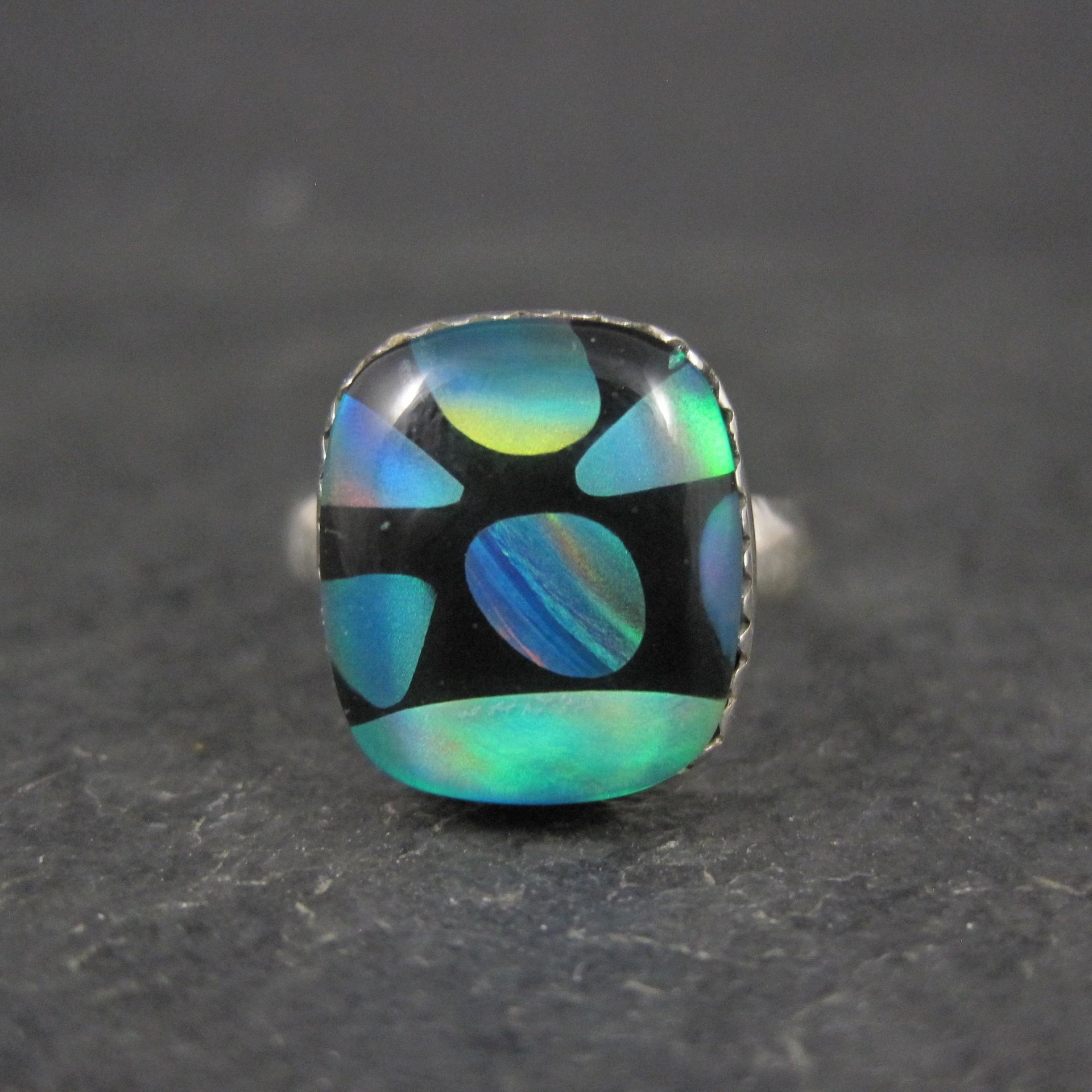 Art Glass Opal Ring Sterling Silver Size 7 Estate