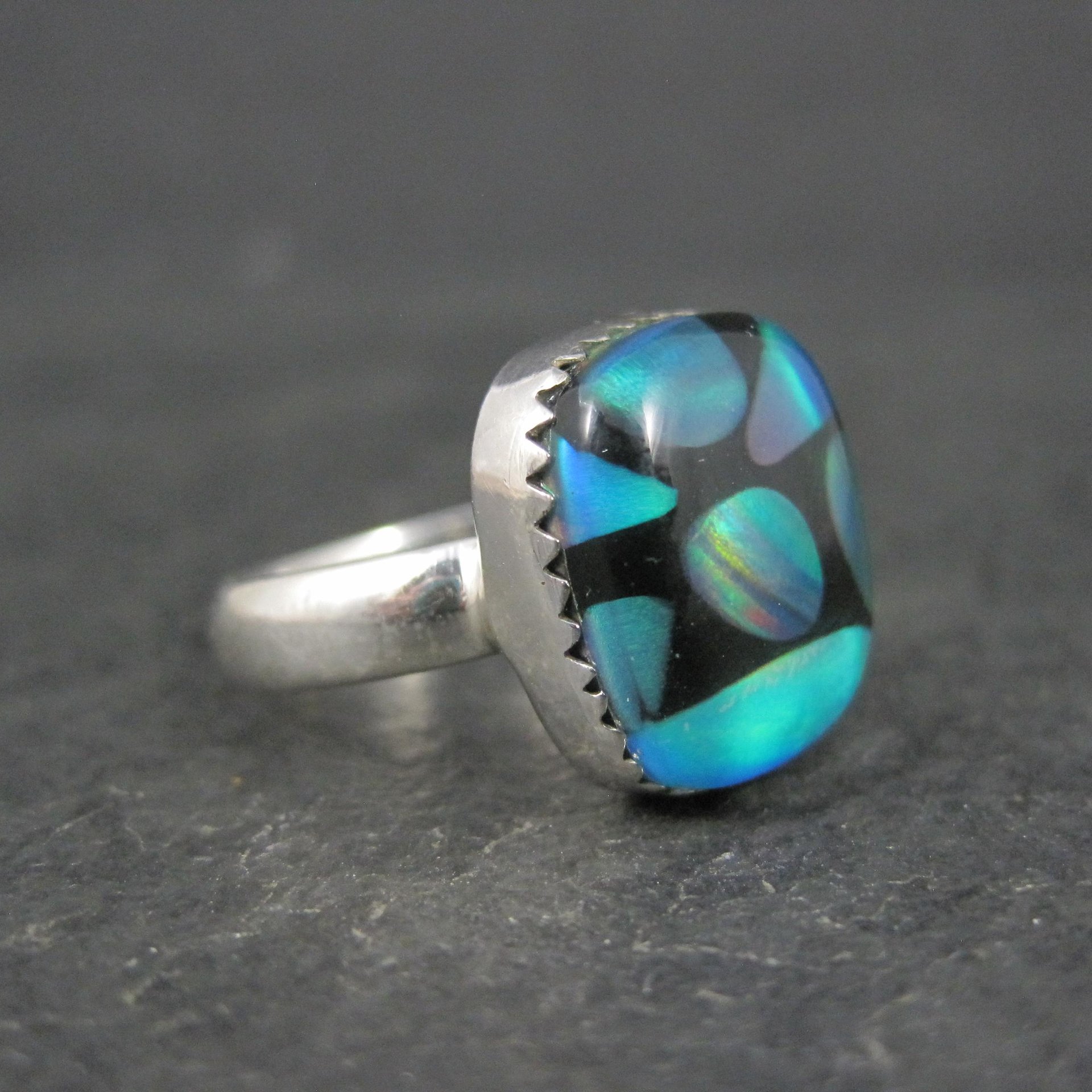 Art Glass Opal Ring Sterling Silver Size 7 Estate