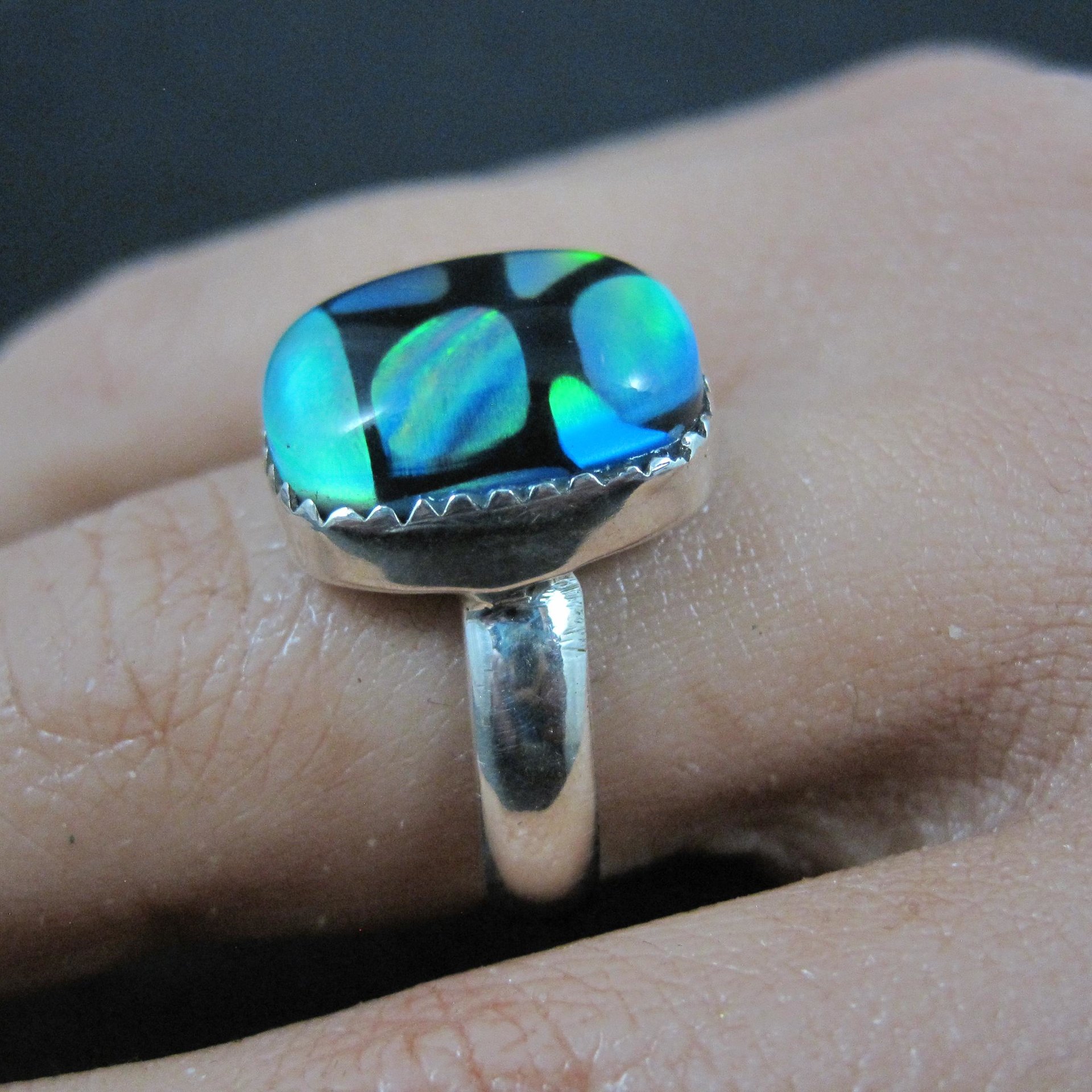 Art Glass Opal Ring Sterling Silver Size 7 Estate