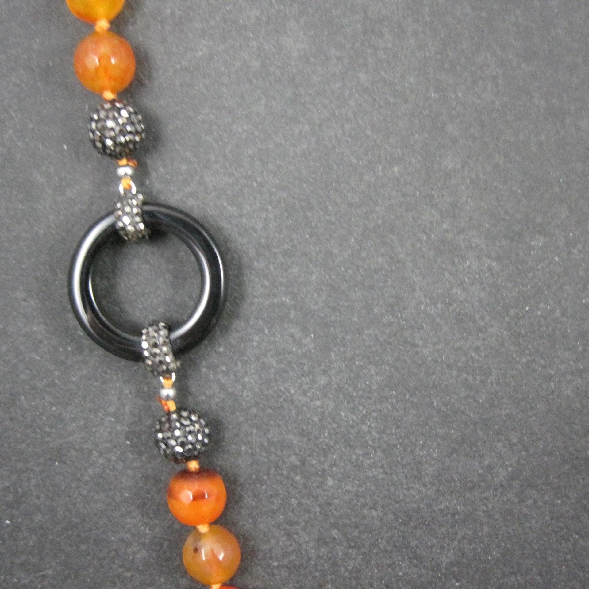 Estate Orange Quartz Marcasite Turquoise Bead Necklace 38"