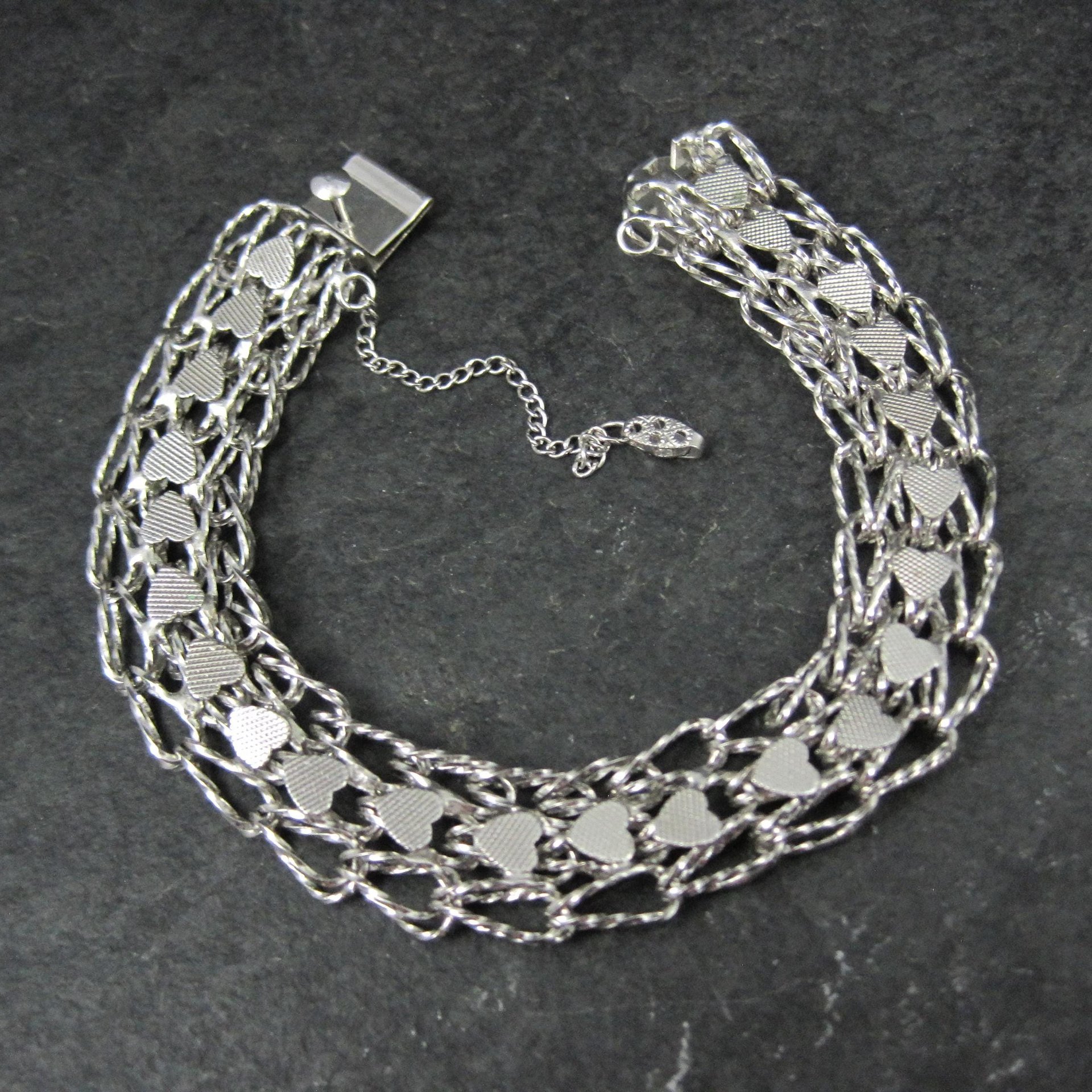 Vintage Sterling Heart Bracelet 7.5 Inches