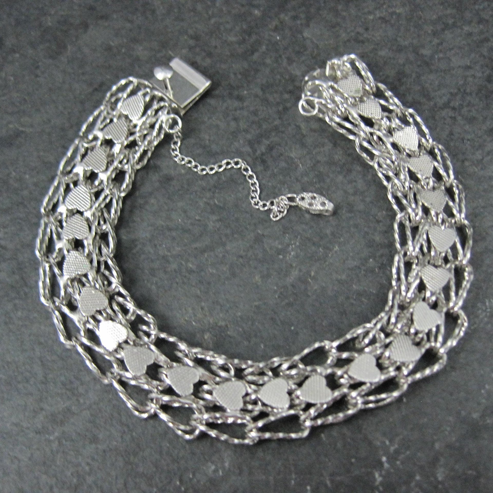 Vintage Sterling Heart Bracelet 7.5 Inches