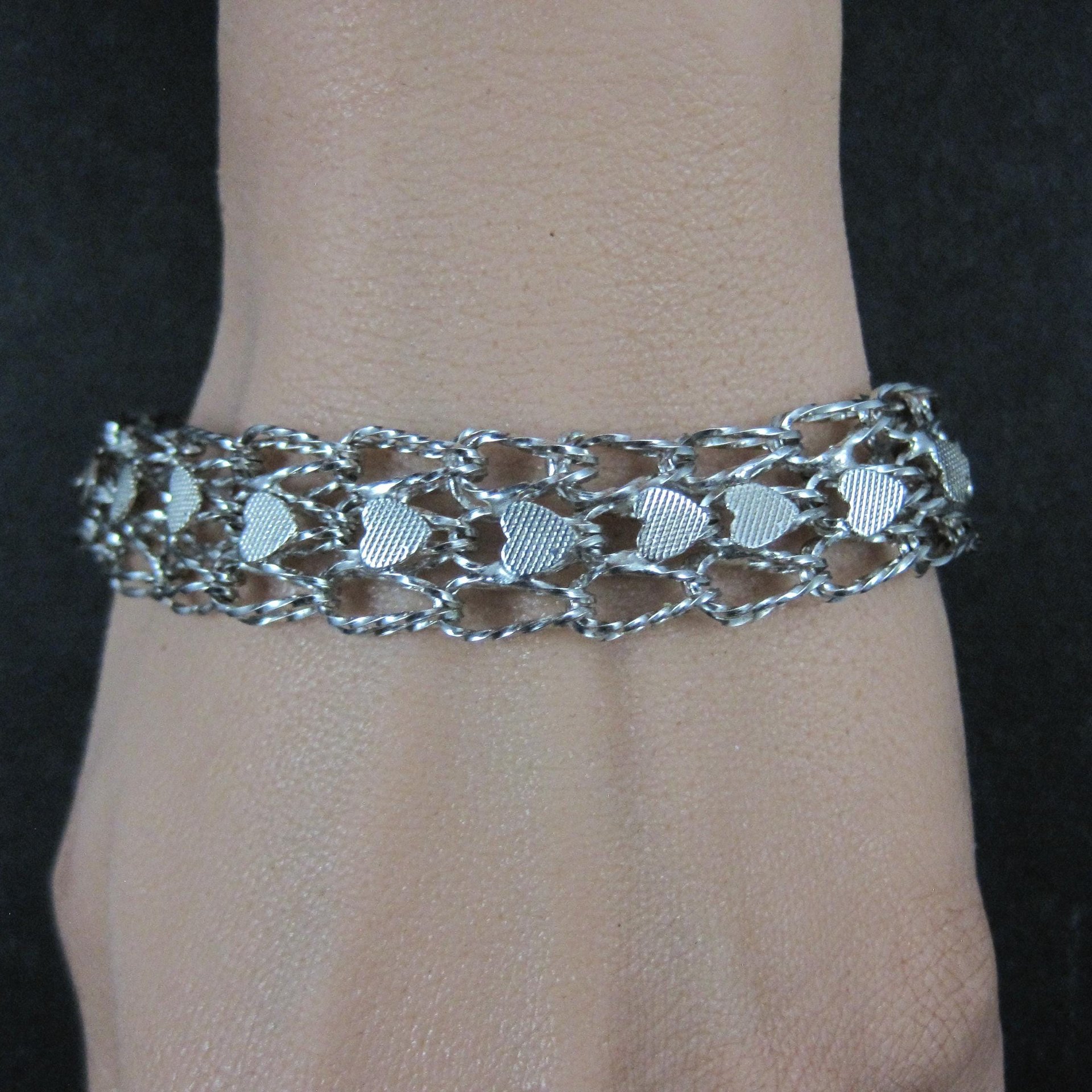 Vintage Sterling Heart Bracelet 7.5 Inches
