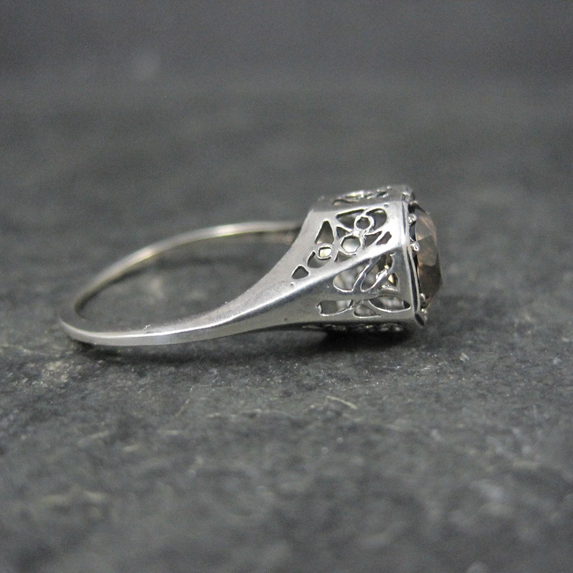 Vintage Filigree Smoky Topaz Solitaire Ring Size 7 Sterling Silver