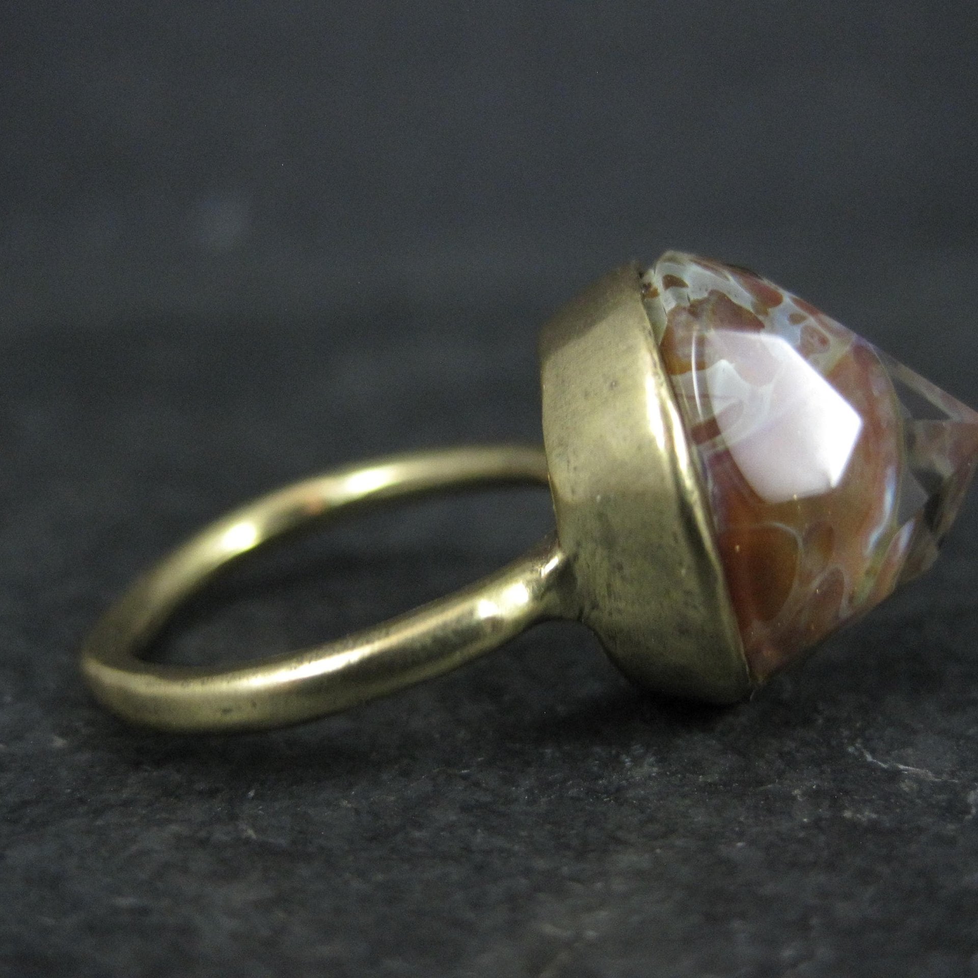 Bronze Art Glass Ring Size 7 One of a Kind