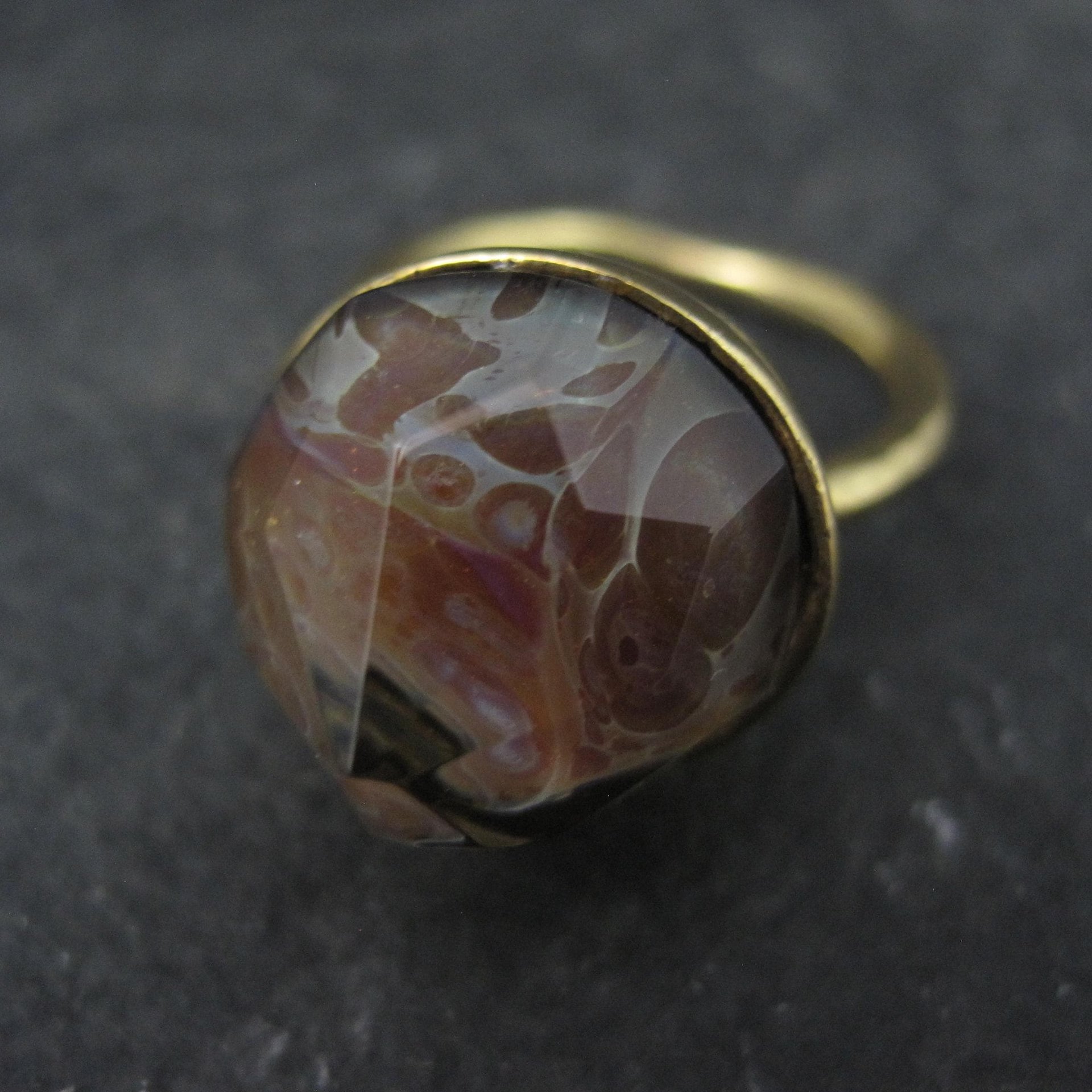 Bronze Art Glass Ring Size 7 One of a Kind