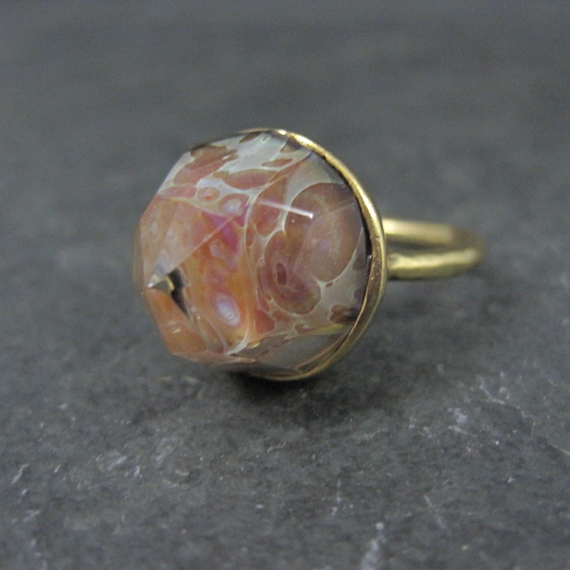 Bronze Art Glass Ring Size 7 One of a Kind