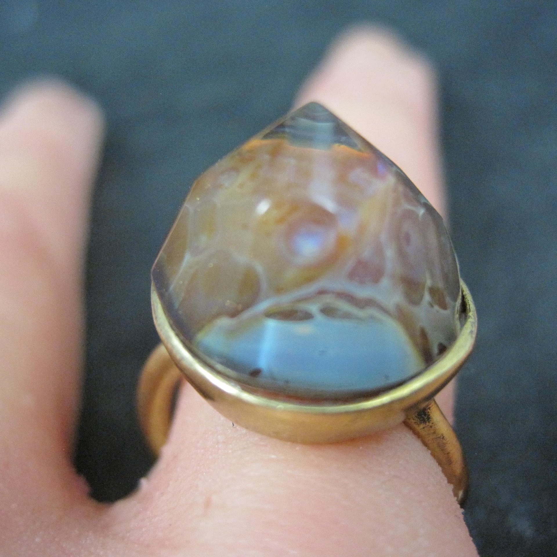 Bronze Art Glass Ring Size 7 One of a Kind