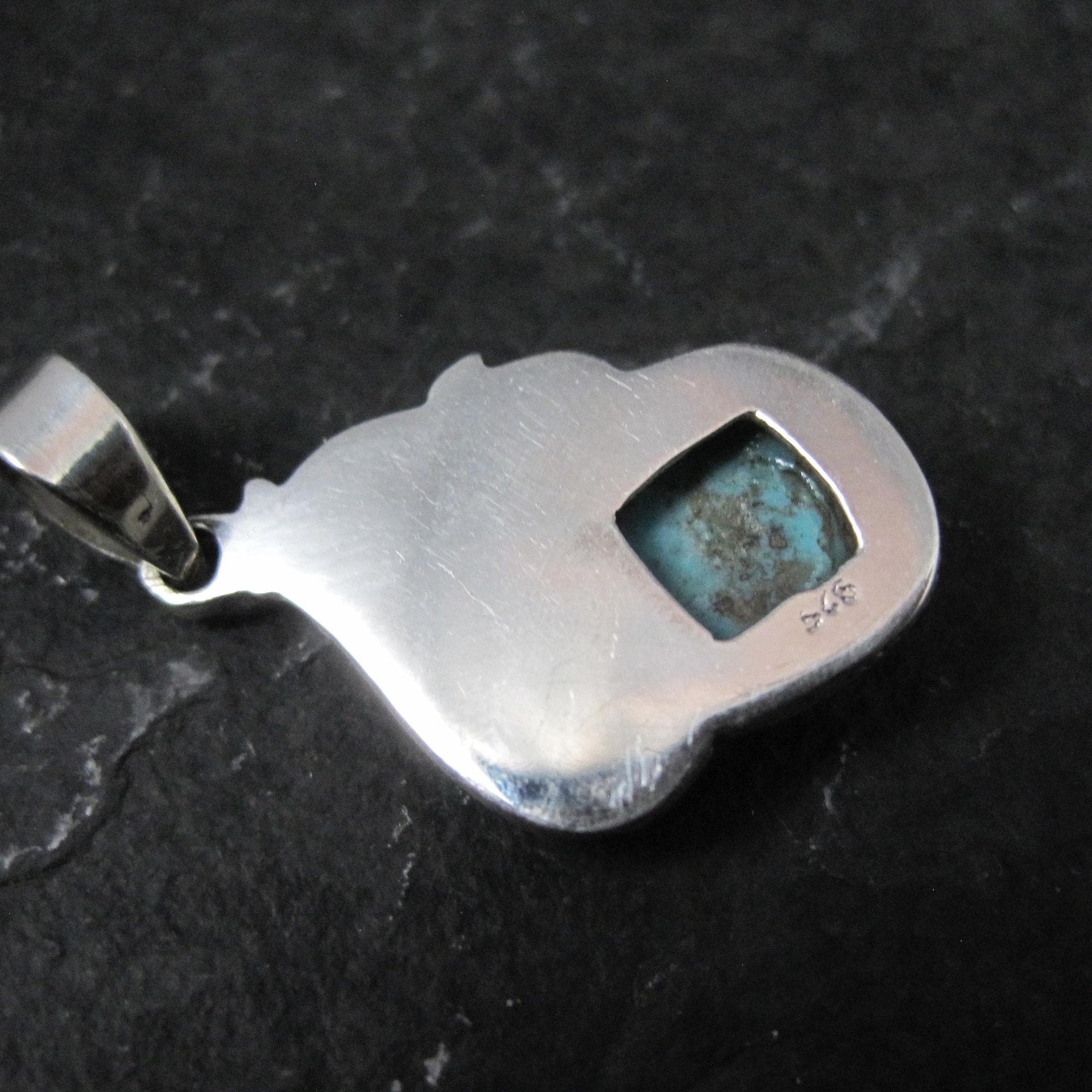 Southwestern Turquoise Feather Pendant Sterling Silver Estate Necklace