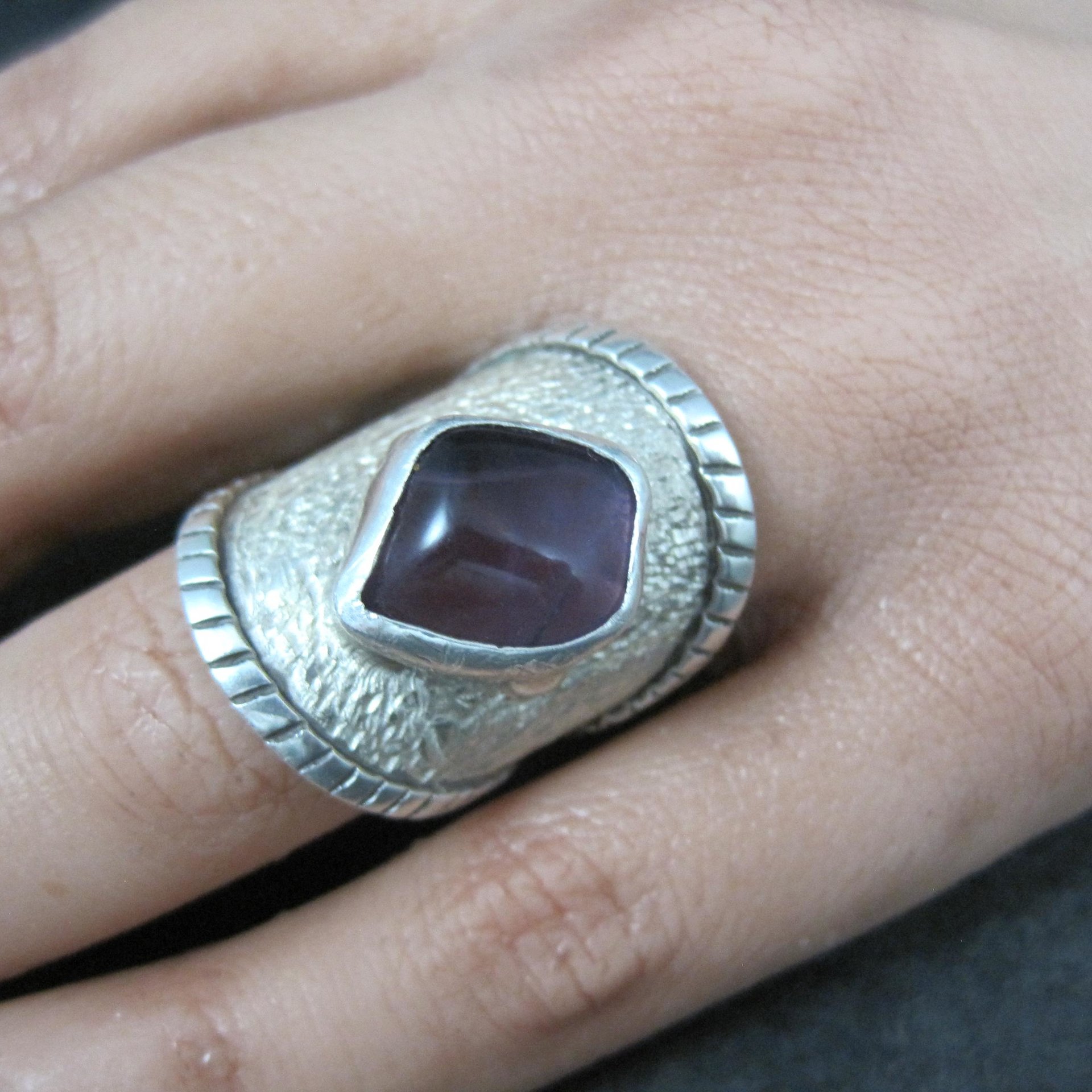 Wide Sterling Silver Amethyst Ring Size 7.5