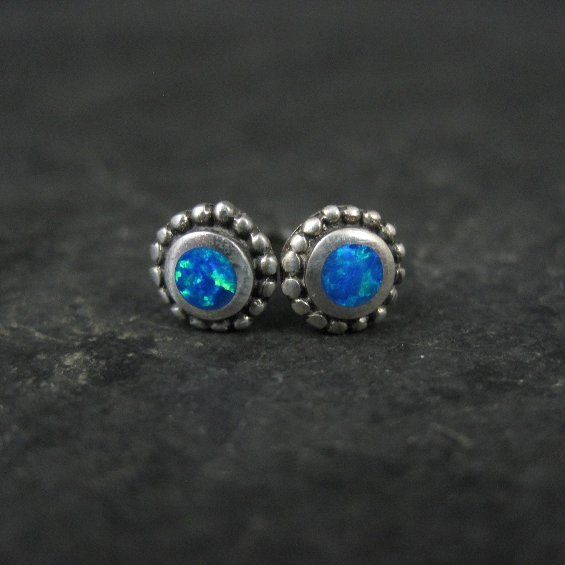 Vintage 6mm Sterling Silver Opal Stud Earrings