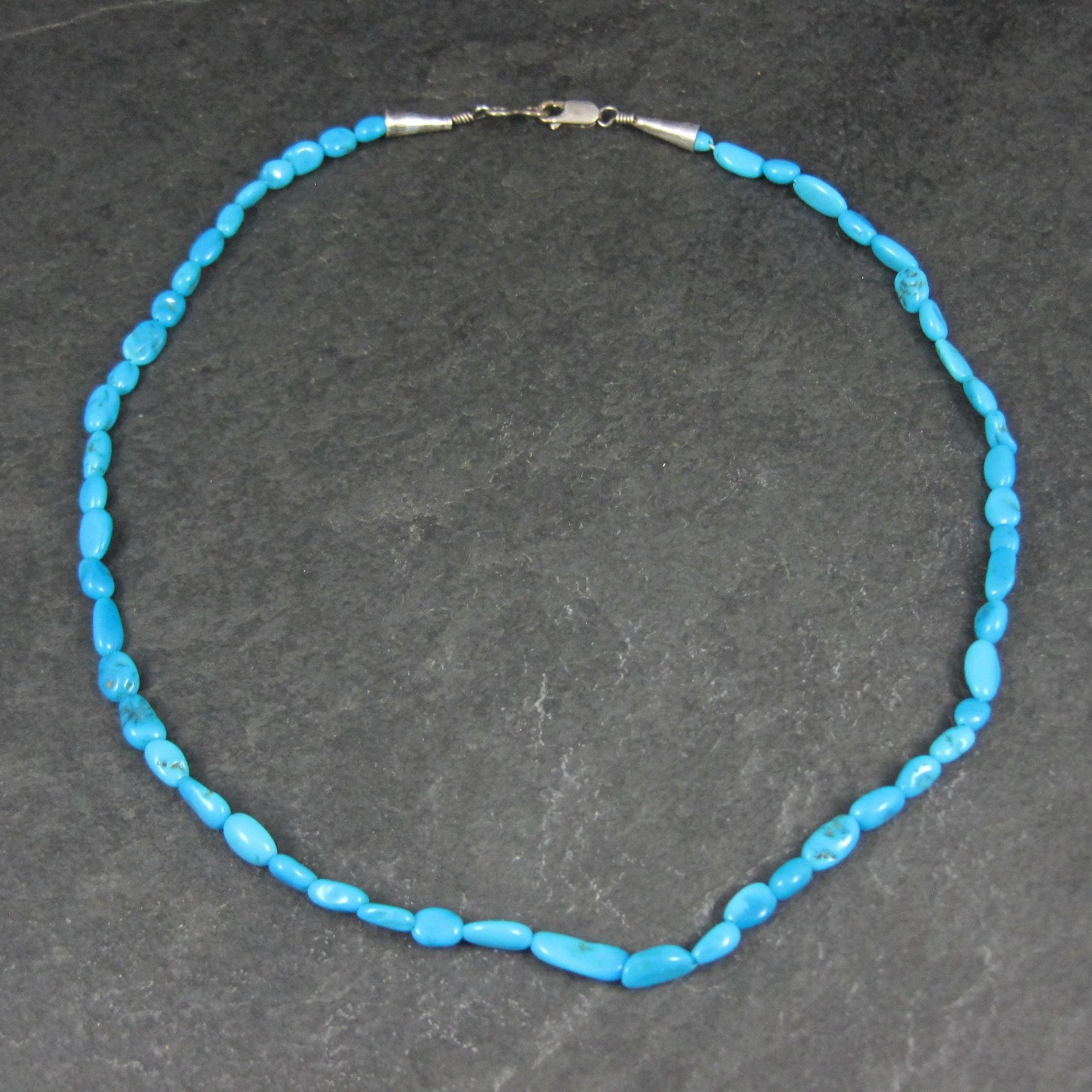 Simple Vintage Southwestern Turquoise Bead Necklace 18" Sterling Silver Native American Estate