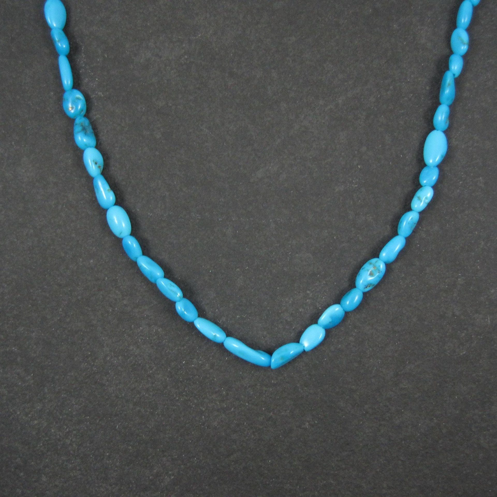 Simple Vintage Southwestern Turquoise Bead Necklace 18" Sterling Silver Native American Estate