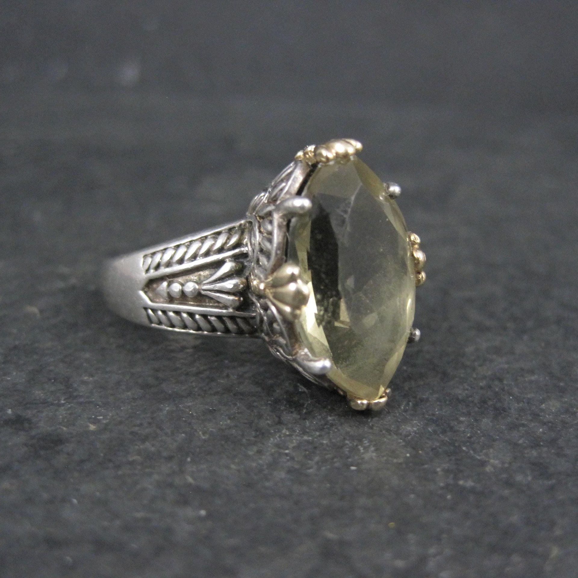 Large Sterling Silver and 14K Smoky Quartz Ring Size 9