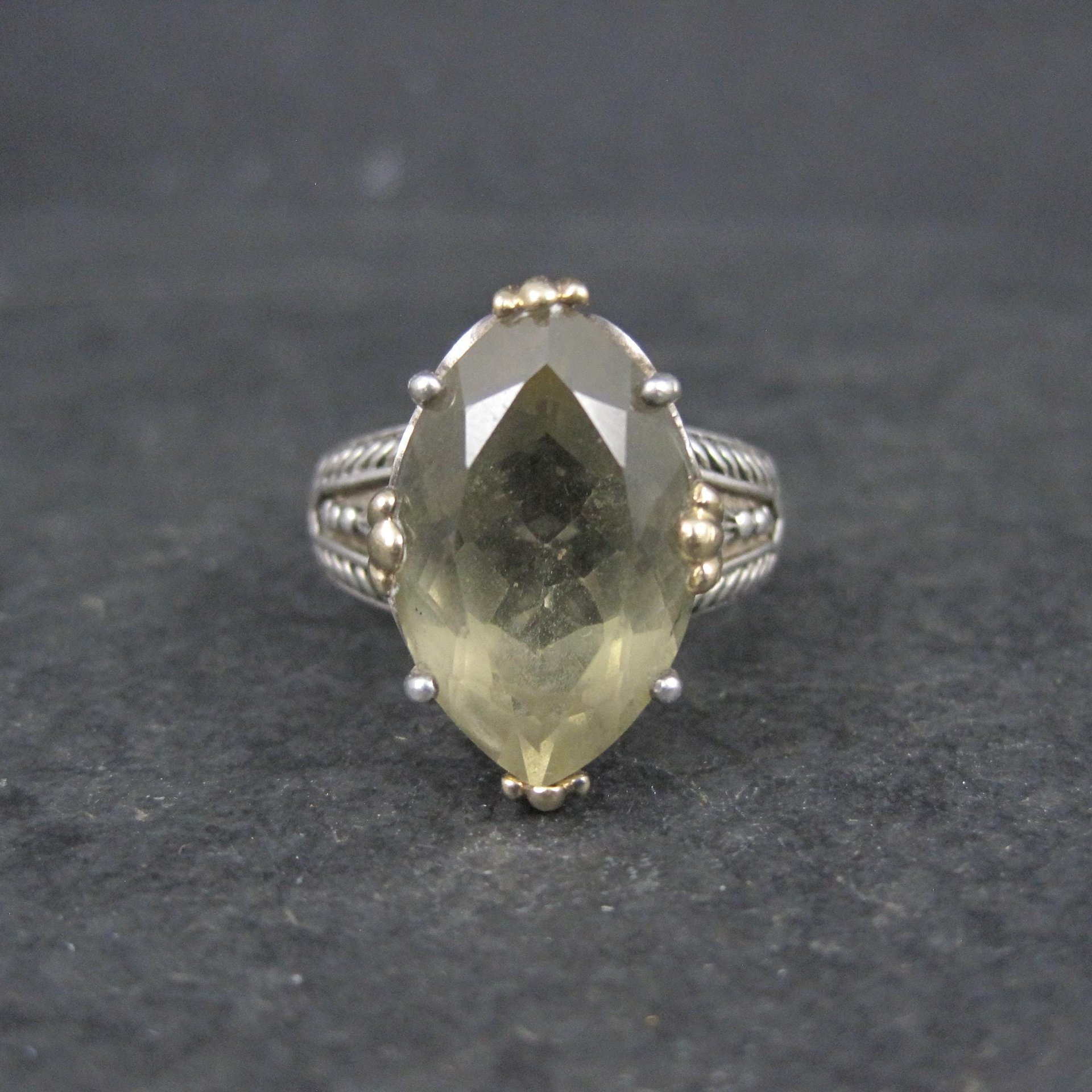 Large Sterling Silver and 14K Smoky Quartz Ring Size 9