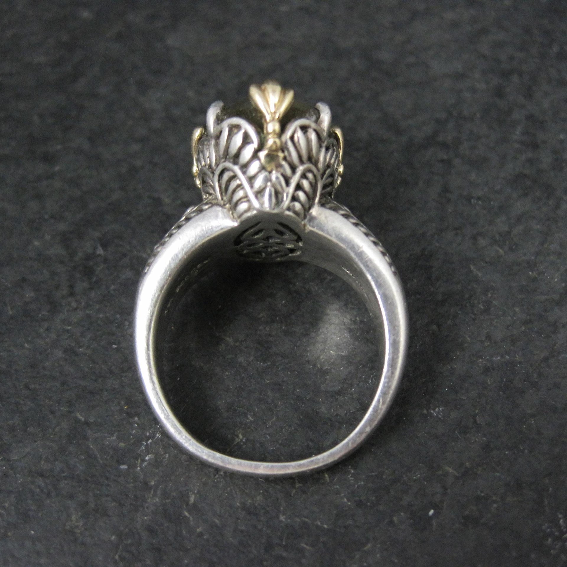 Large Sterling Silver and 14K Smoky Quartz Ring Size 9