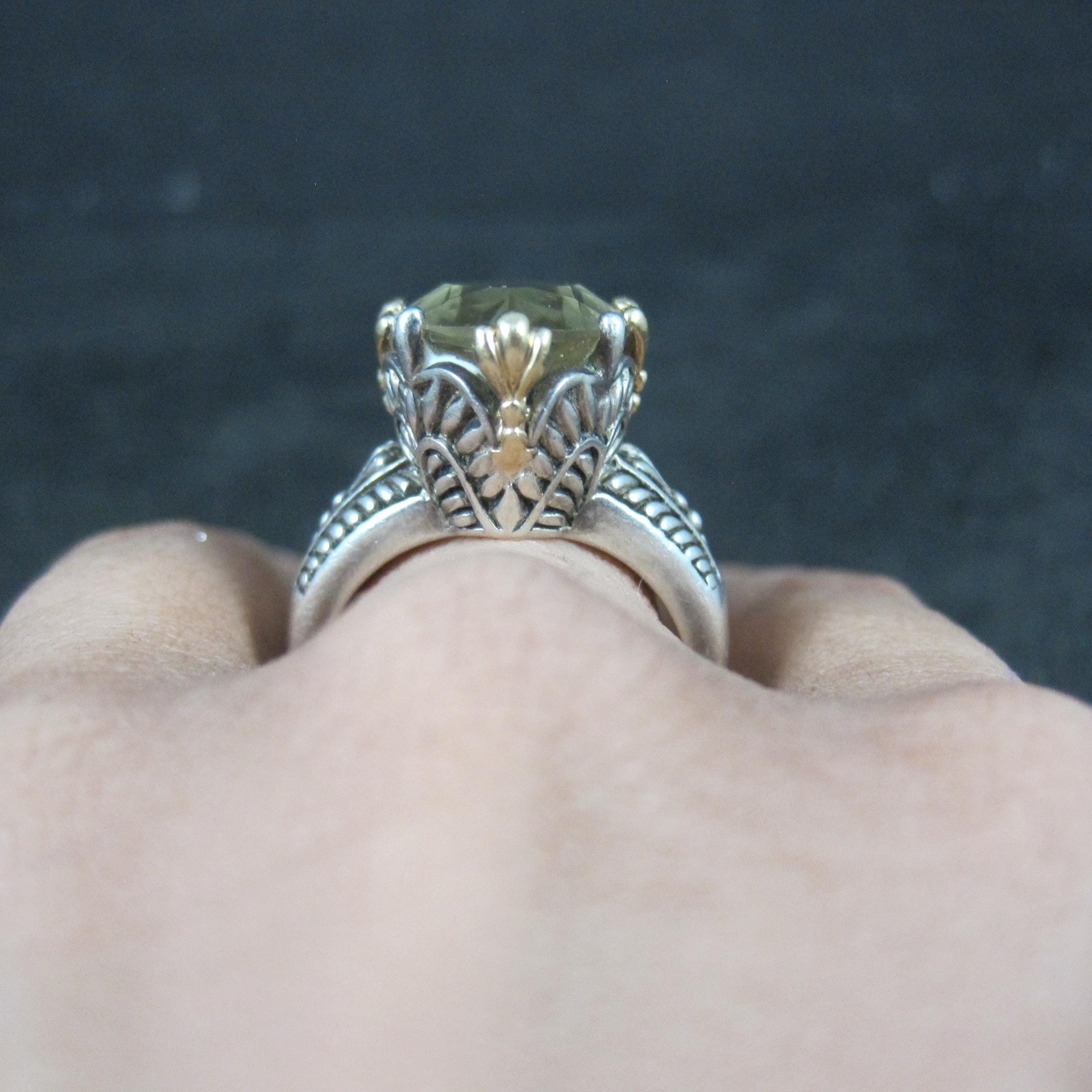 Large Sterling Silver and 14K Smoky Quartz Ring Size 9