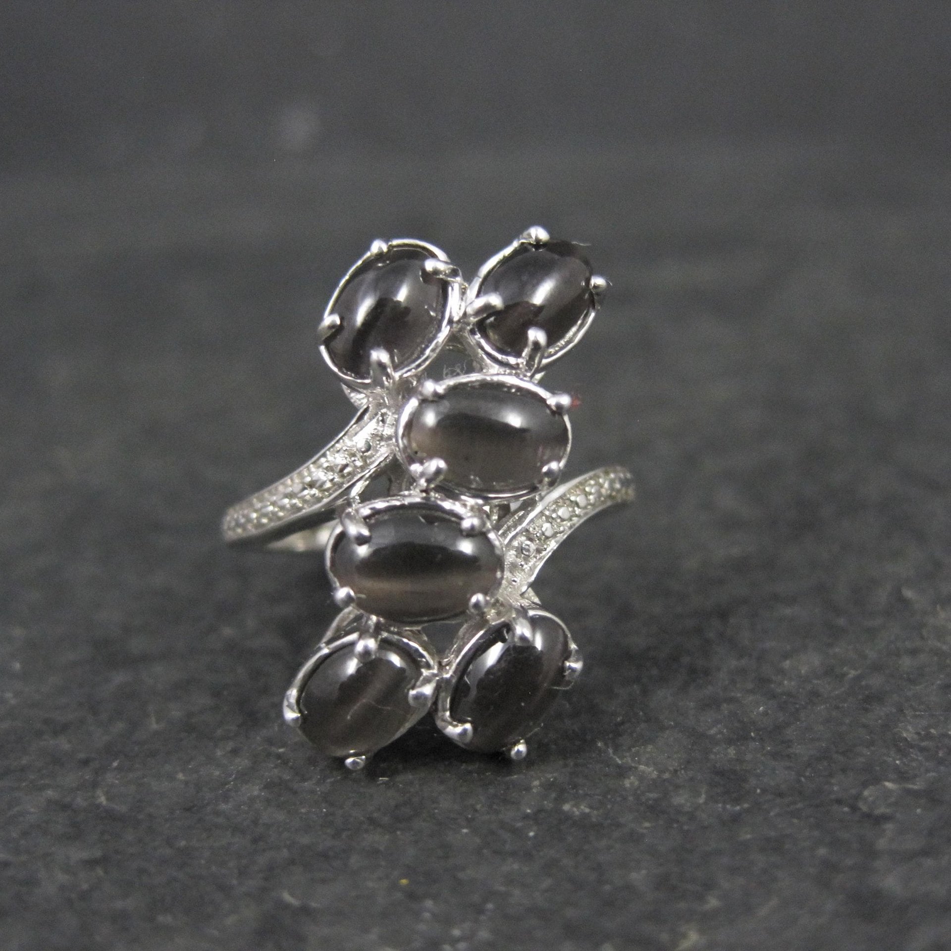 Black Cats Eye Sillimanite Ring Size 5 Sterling Silver Estate Jewelry