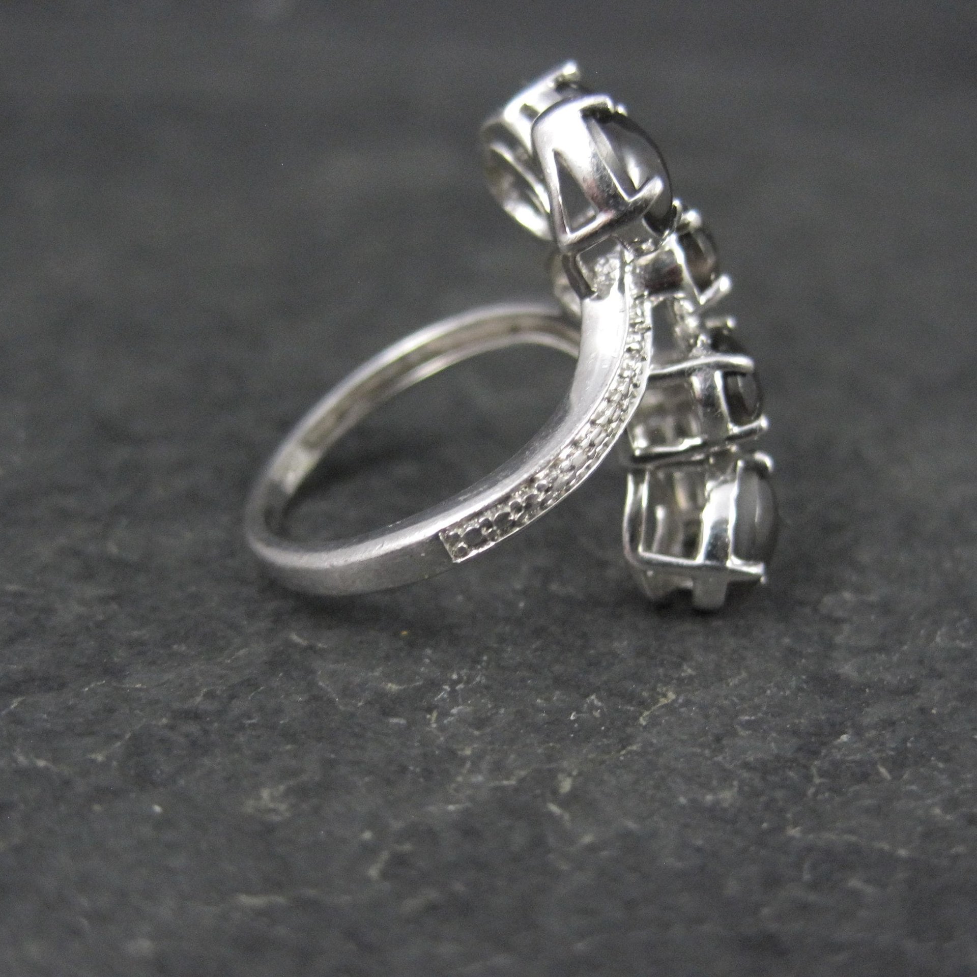 Black Cats Eye Sillimanite Ring Size 5 Sterling Silver Estate Jewelry