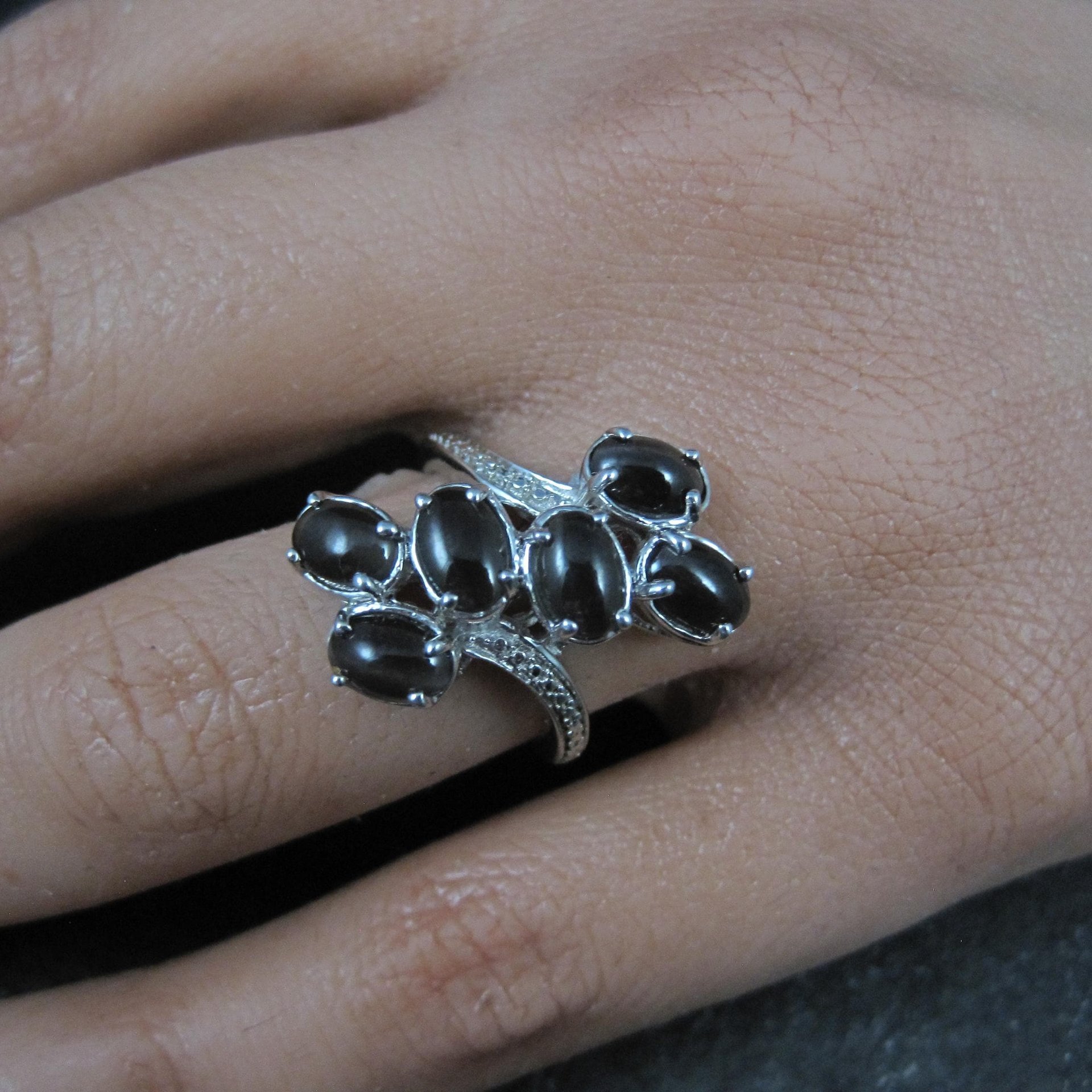 Black Cats Eye Sillimanite Ring Size 5 Sterling Silver Estate Jewelry